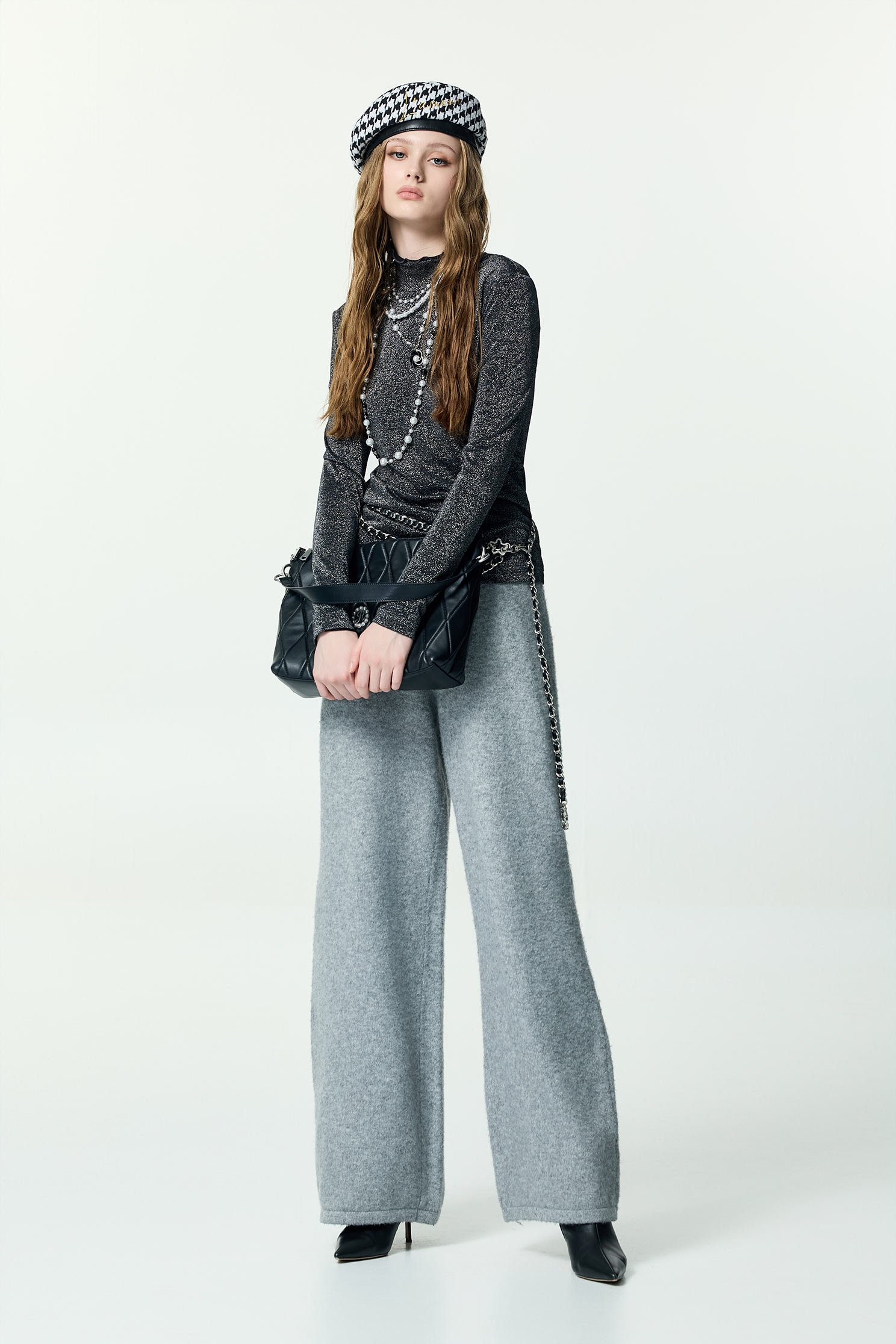 Metallic Sheen Charcoal Grey TopMetallic Sheen Charcoal Grey Top,Tops,Season (AW) Look,black tops