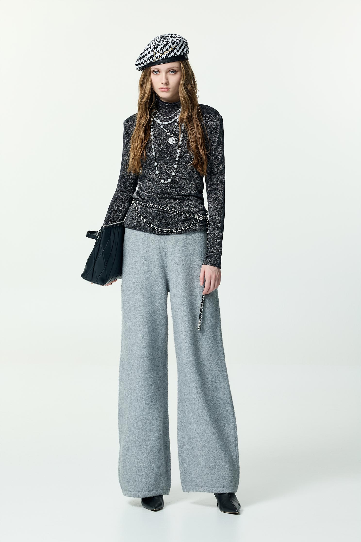 Metallic Sheen Charcoal Grey TopMetallic Sheen Charcoal Grey Top,Tops,Season (AW) Look,black tops