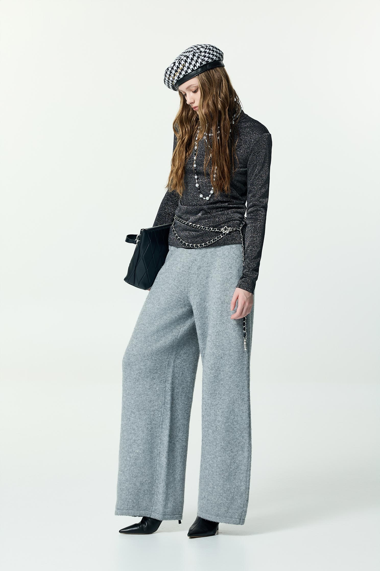 Metallic Sheen Charcoal Grey TopMetallic Sheen Charcoal Grey Top,Tops,Season (AW) Look,black tops
