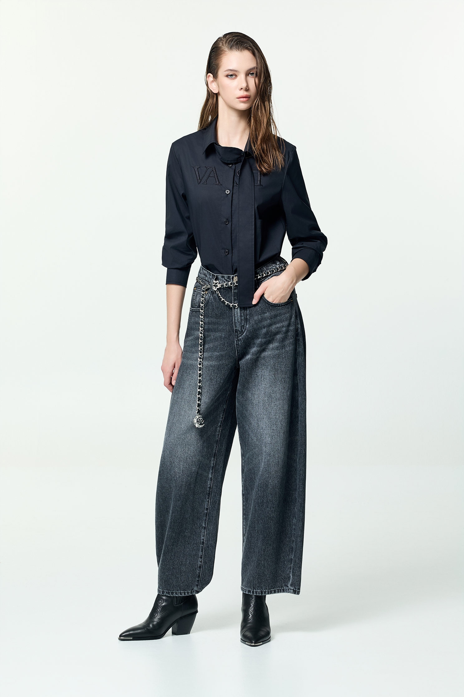 Stylish Necktie Long Sleeve BlouseStylish Necktie Long Sleeve Blouse,Tops,Embroidered,Season (AW) Look,black tops