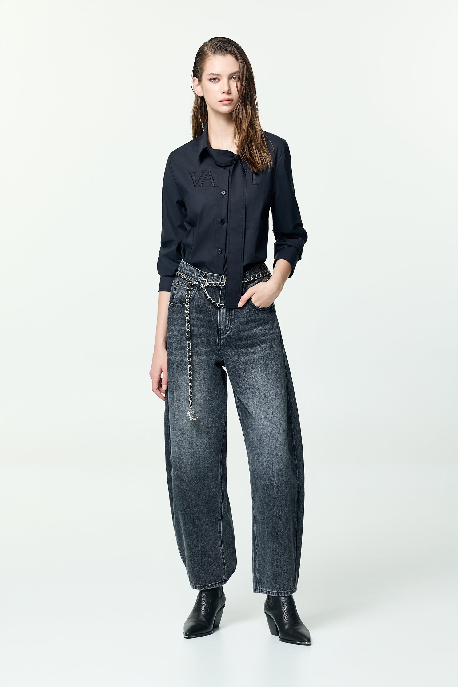 Stylish Necktie Long Sleeve BlouseStylish Necktie Long Sleeve Blouse,Tops,Embroidered,Season (AW) Look,black tops