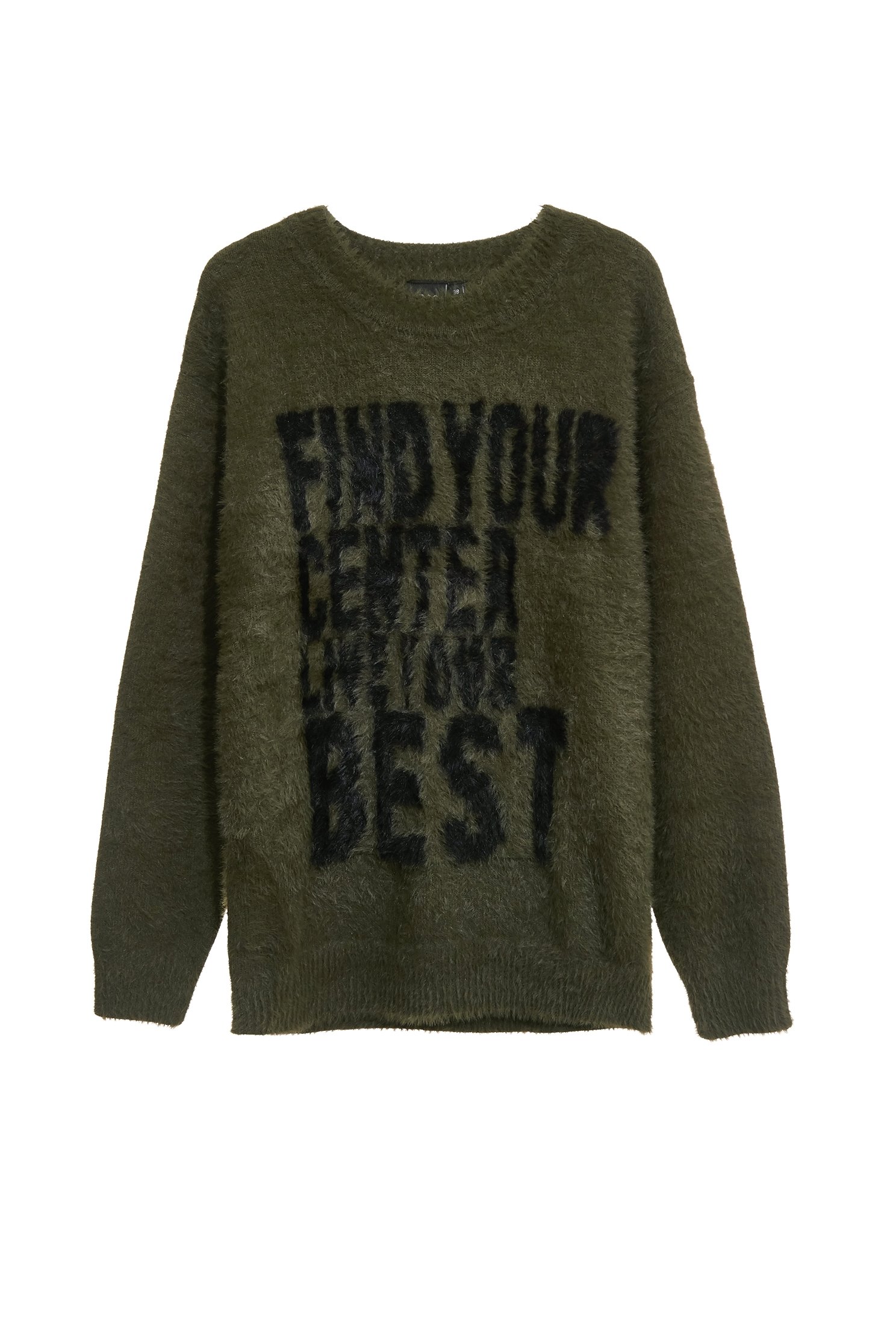 Front Slogan Olive Green Faux Fur Knit TopFront Slogan Olive Green Faux Fur Knit Top,Tops,Season (AW) Look,Knitted,Knitted tops