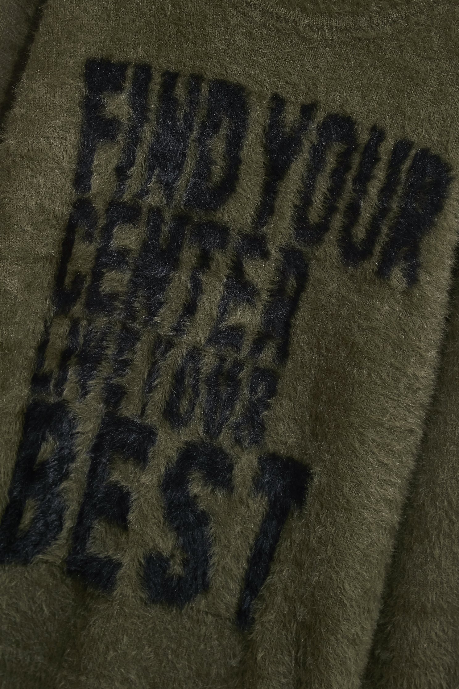 Front Slogan Olive Green Faux Fur Knit TopFront Slogan Olive Green Faux Fur Knit Top,Tops,Season (AW) Look,Knitted,Knitted tops