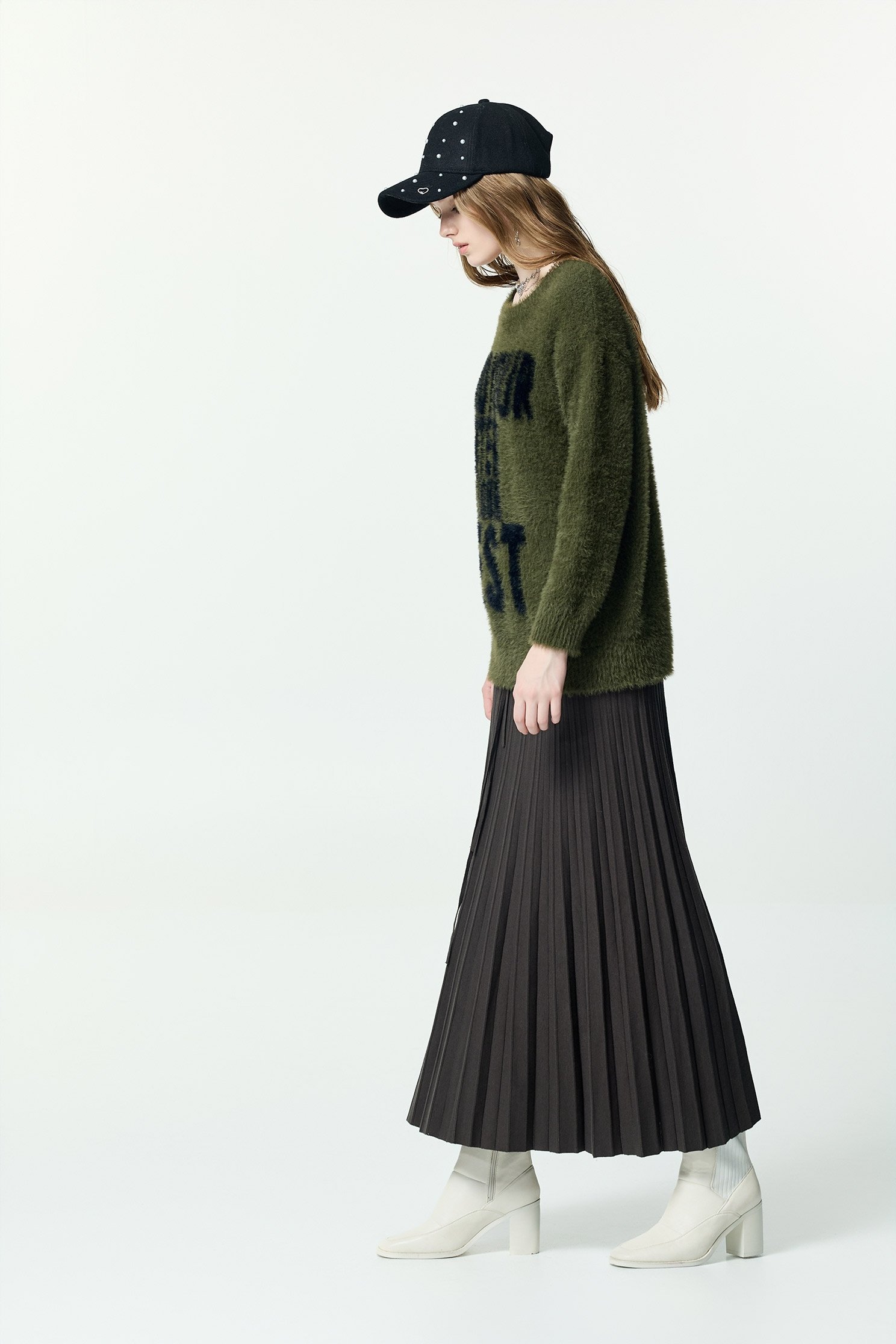 Front Slogan Olive Green Faux Fur Knit TopFront Slogan Olive Green Faux Fur Knit Top,Tops,Season (AW) Look,Knitted,Knitted tops