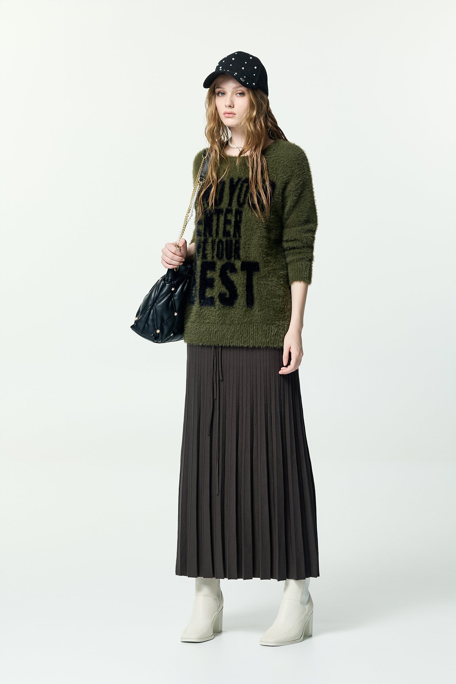 Front Slogan Olive Green Faux Fur Knit TopFront Slogan Olive Green Faux Fur Knit Top,Tops,Season (AW) Look,Knitted,Knitted tops