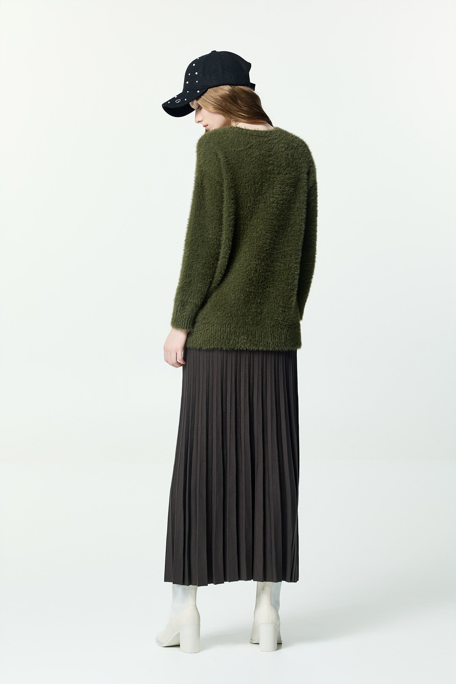 Front Slogan Olive Green Faux Fur Knit TopFront Slogan Olive Green Faux Fur Knit Top,Tops,Season (AW) Look,Knitted,Knitted tops