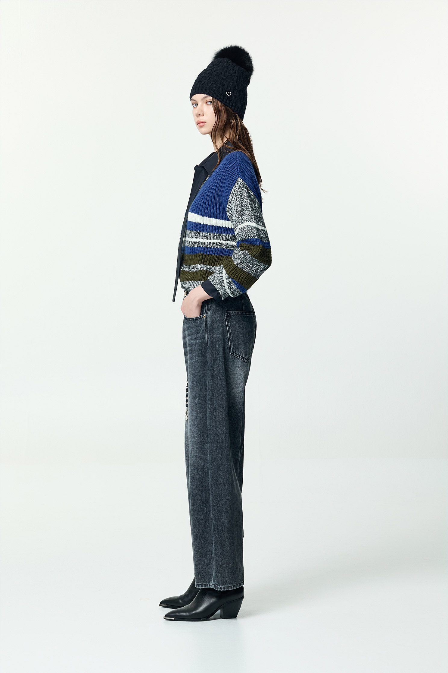 Grey With Blue Colour Block Knit TopGrey With Blue Colour Block Knit Top,Tops,Stripe,Season (AW) Look,Knitted,Knitted tops