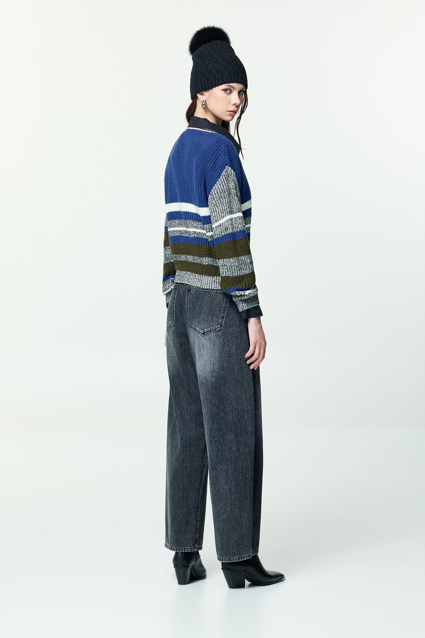 Grey With Blue Colour Block Knit TopGrey With Blue Colour Block Knit Top,Tops,Stripe,Season (AW) Look,Knitted,Knitted tops