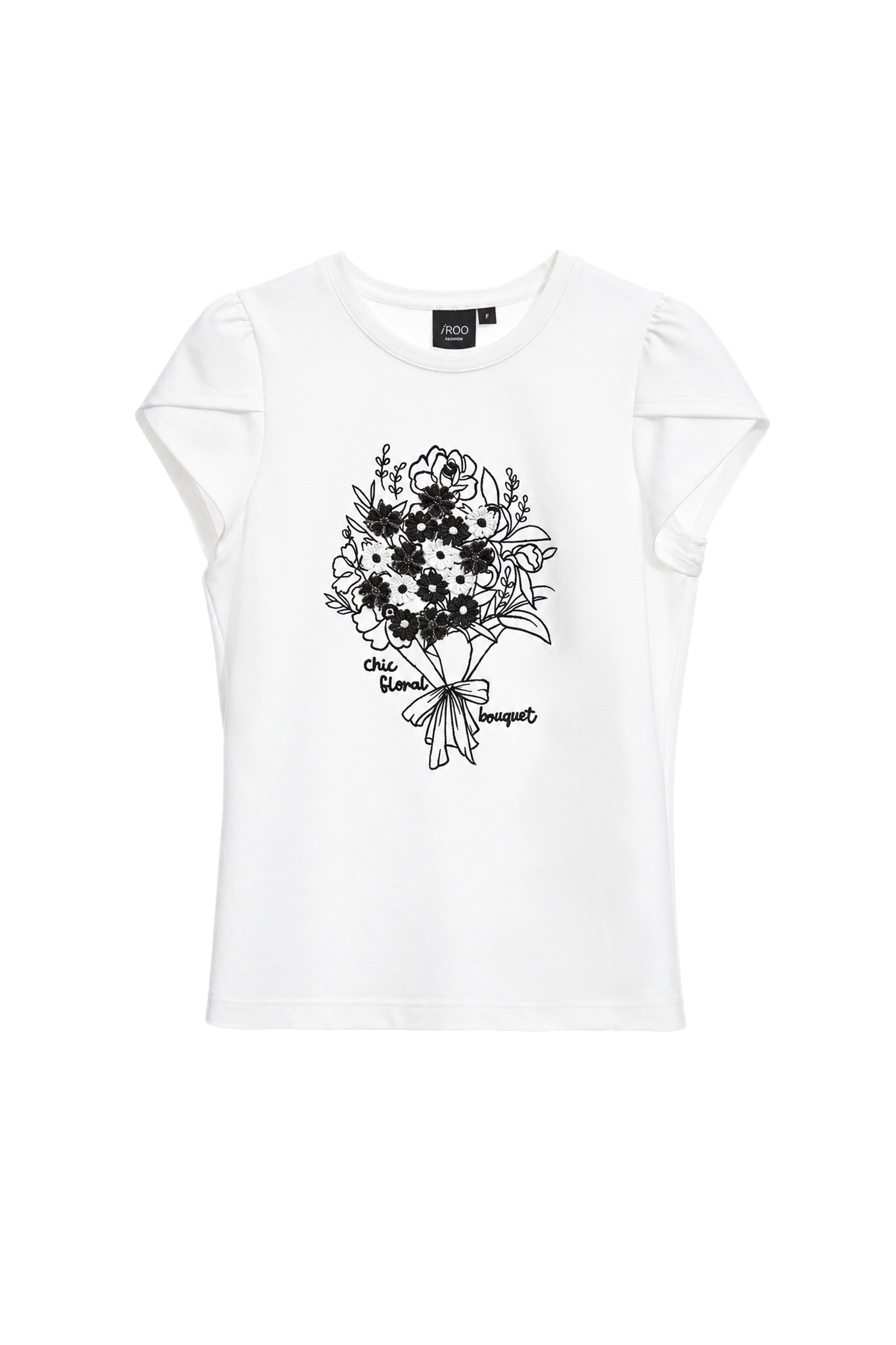 Floral Embroidery Petal Sleeve TeeFloral Embroidery Petal Sleeve Tee,T-shirts,Tops,Round neck tops,White tops,Short sleeve tops,Season (AW) Look,Embroidered