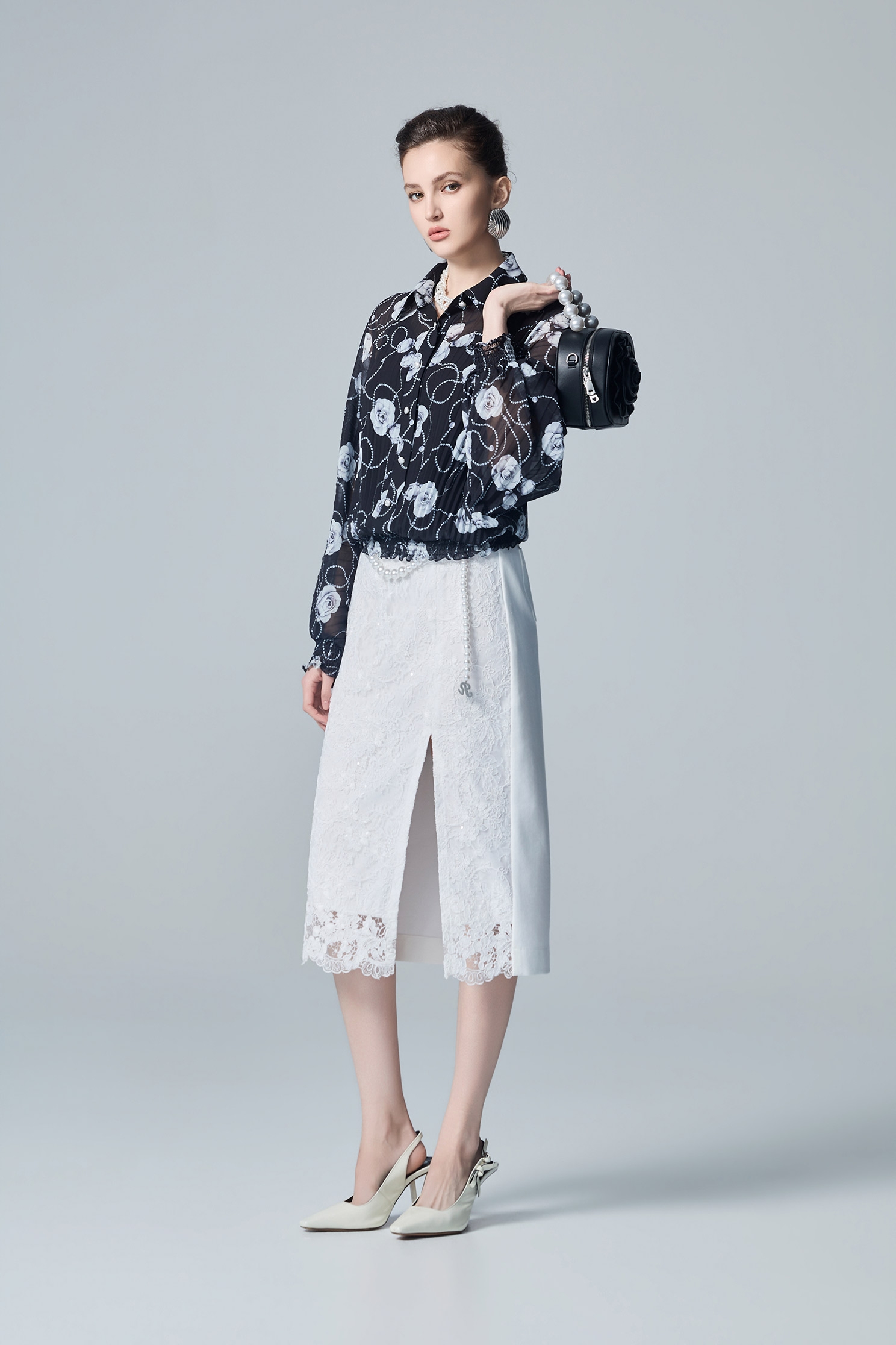 Rose Print Pleated Chiffon BlouseRose Print Pleated Chiffon Blouse,Tops,Season (AW) Look,Blouses,Chiffon