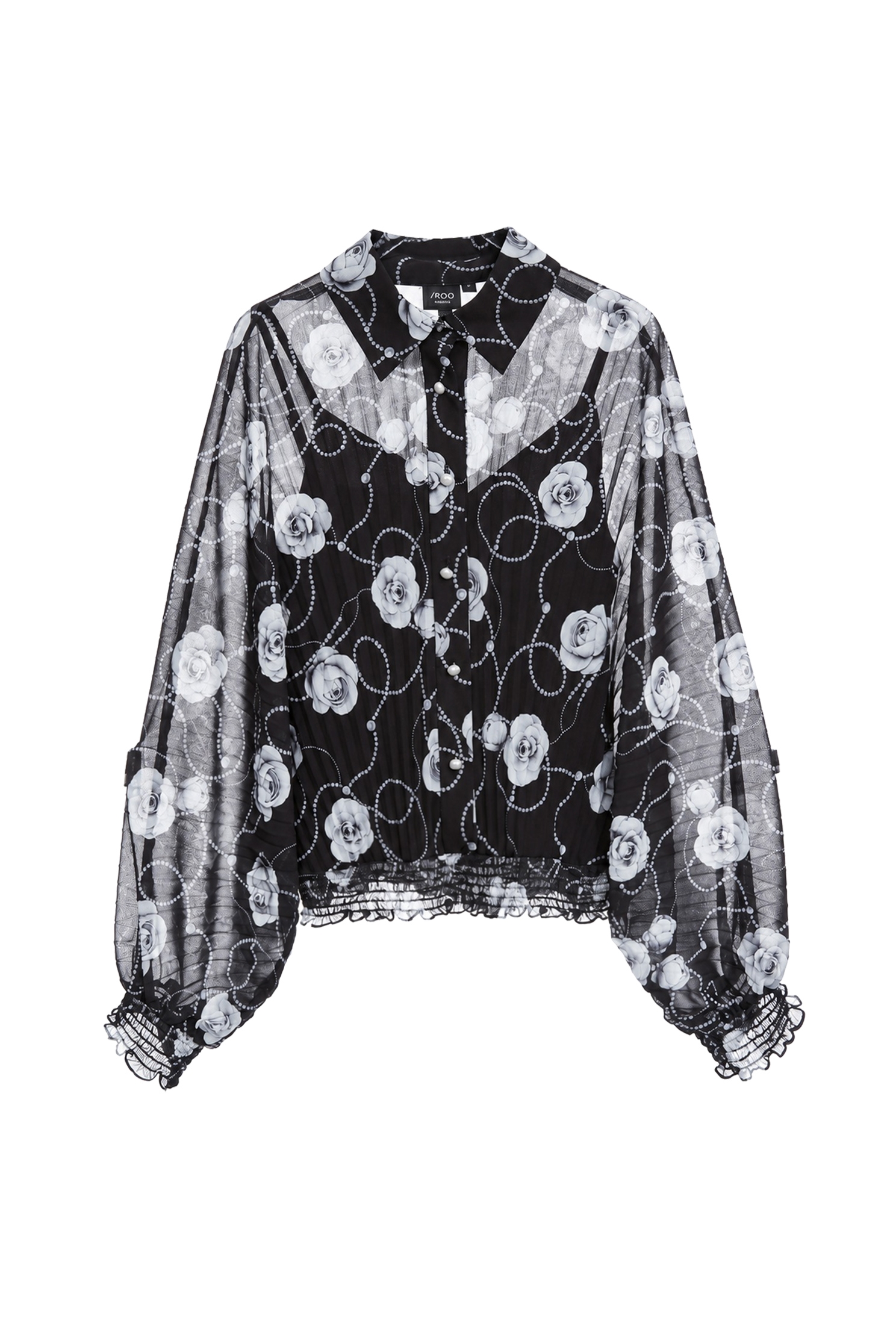 Rose Print Pleated Chiffon BlouseRose Print Pleated Chiffon Blouse,Tops,Season (AW) Look,Blouses,Chiffon