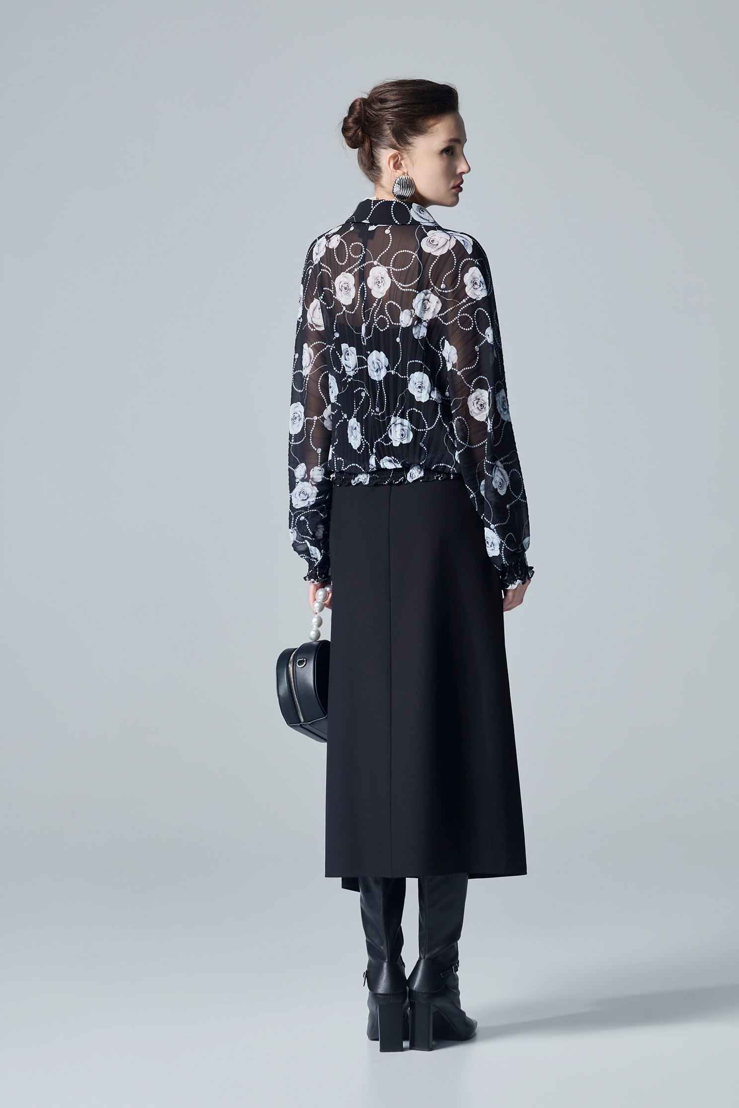 Rose Print Pleated Chiffon BlouseRose Print Pleated Chiffon Blouse,Tops,Season (AW) Look,Blouses,Chiffon