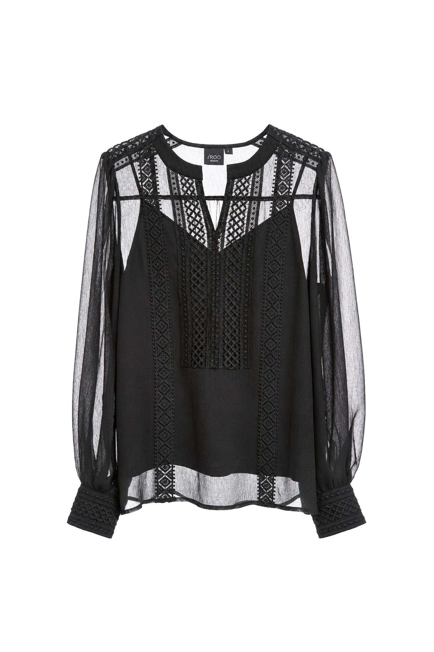 Lace Trim Detail Chiffon TopLace Trim Detail Chiffon Top,Tops,Under shirts,Season (AW) Look,Cutwork details tops,Lace,Chiffon tops,black tops
