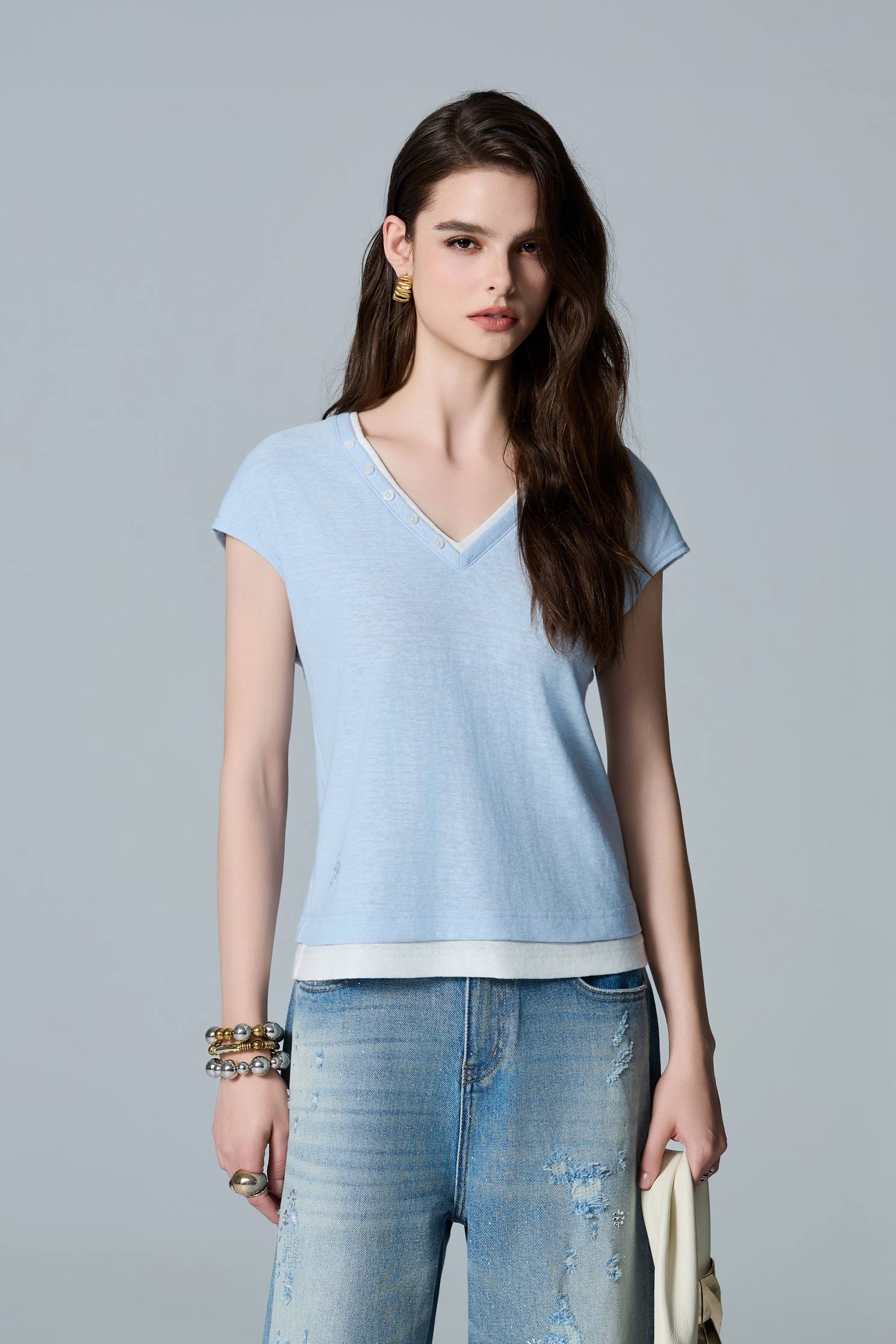 V-neck Cap Sleeve TopV-neck Cap Sleeve Top,Tops,Season (AW) Look,Embroidered