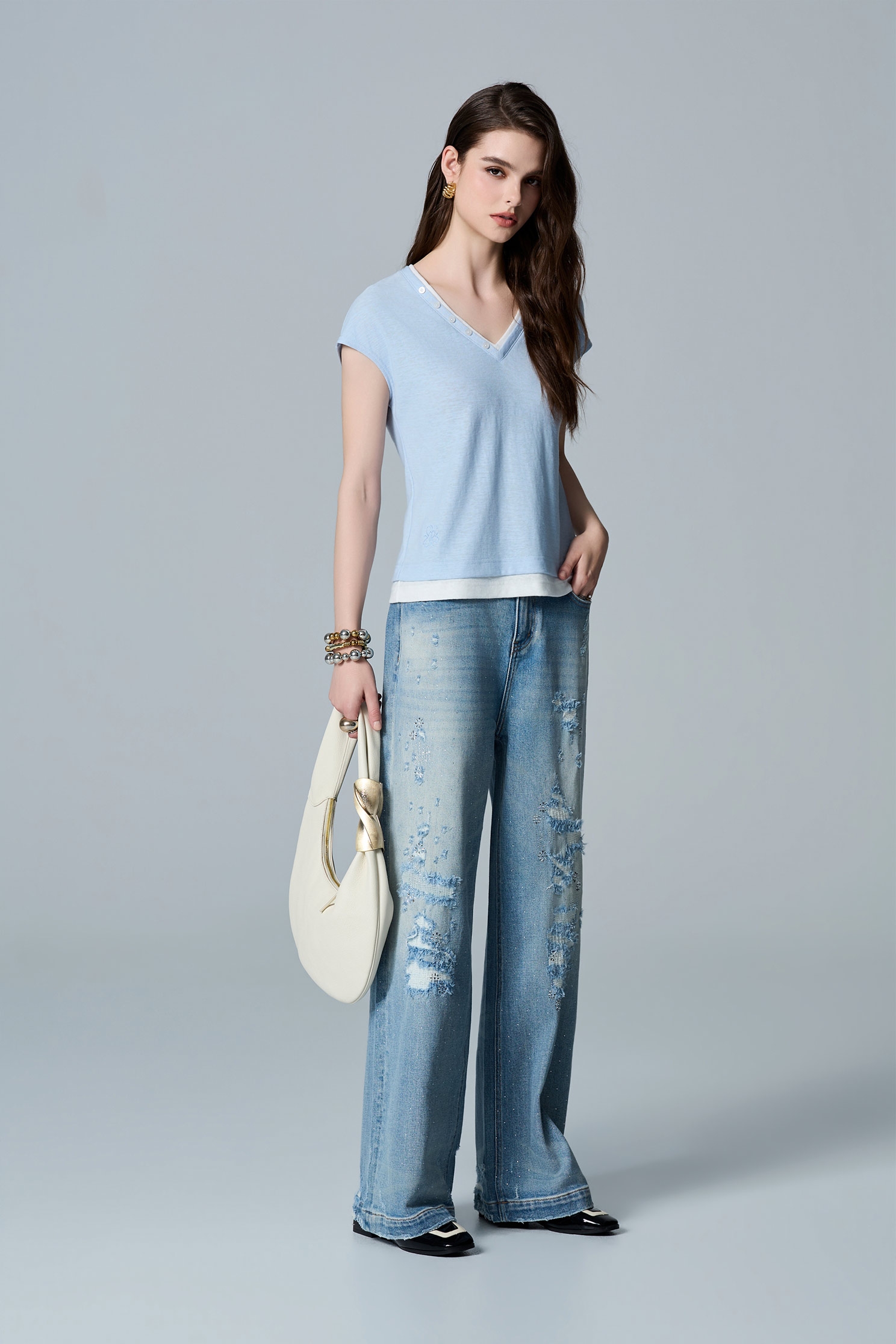 V-neck Cap Sleeve TopV-neck Cap Sleeve Top,Tops,Season (AW) Look,Embroidered