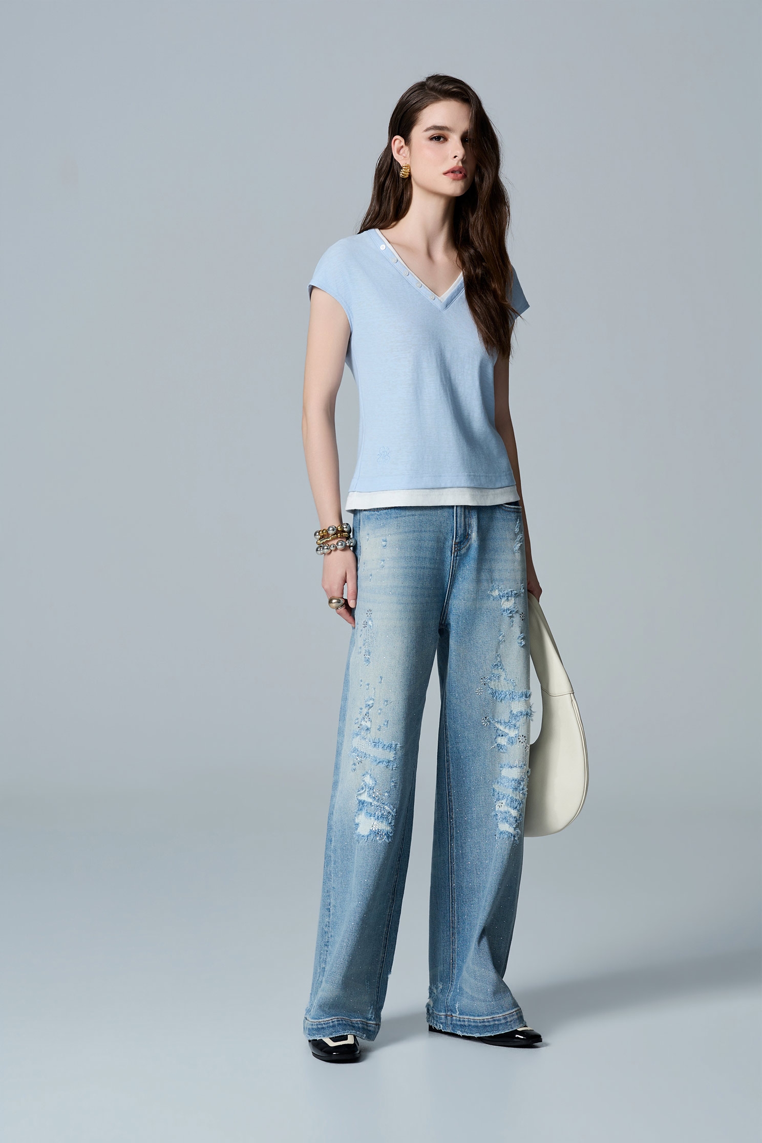 V-neck Cap Sleeve TopV-neck Cap Sleeve Top,Tops,Season (AW) Look,Embroidered