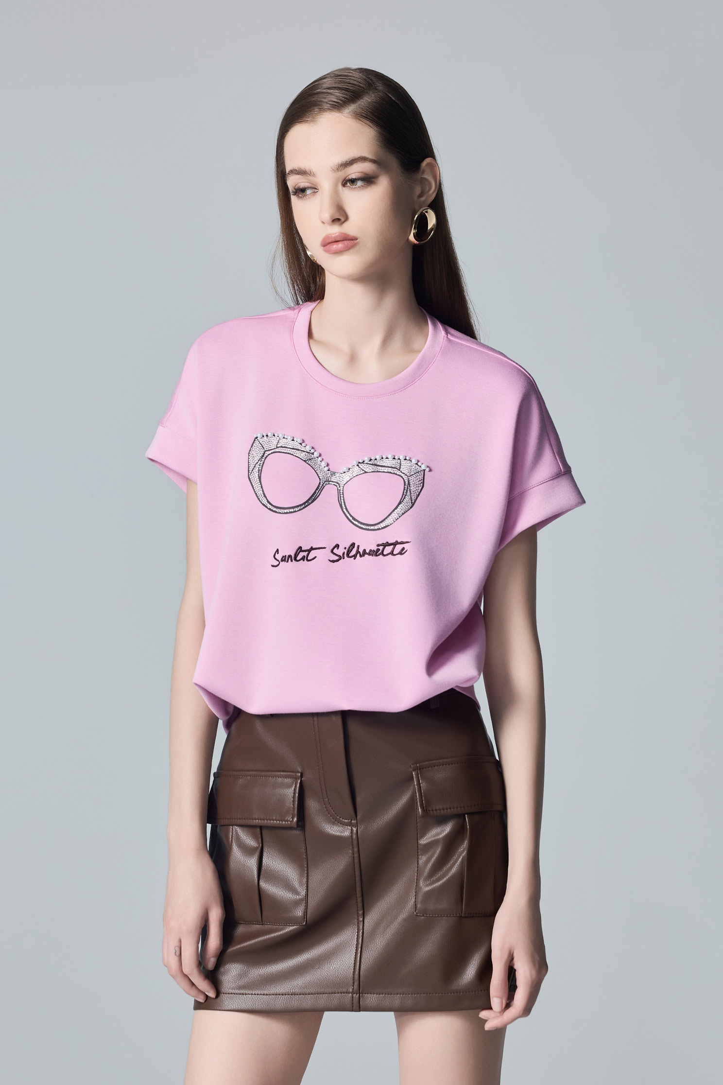 Sequin Spectacle Graphic Pink TeeSequin Spectacle Graphic Pink Tee,Tops,pearl,Season (AW) Look,Embroidered