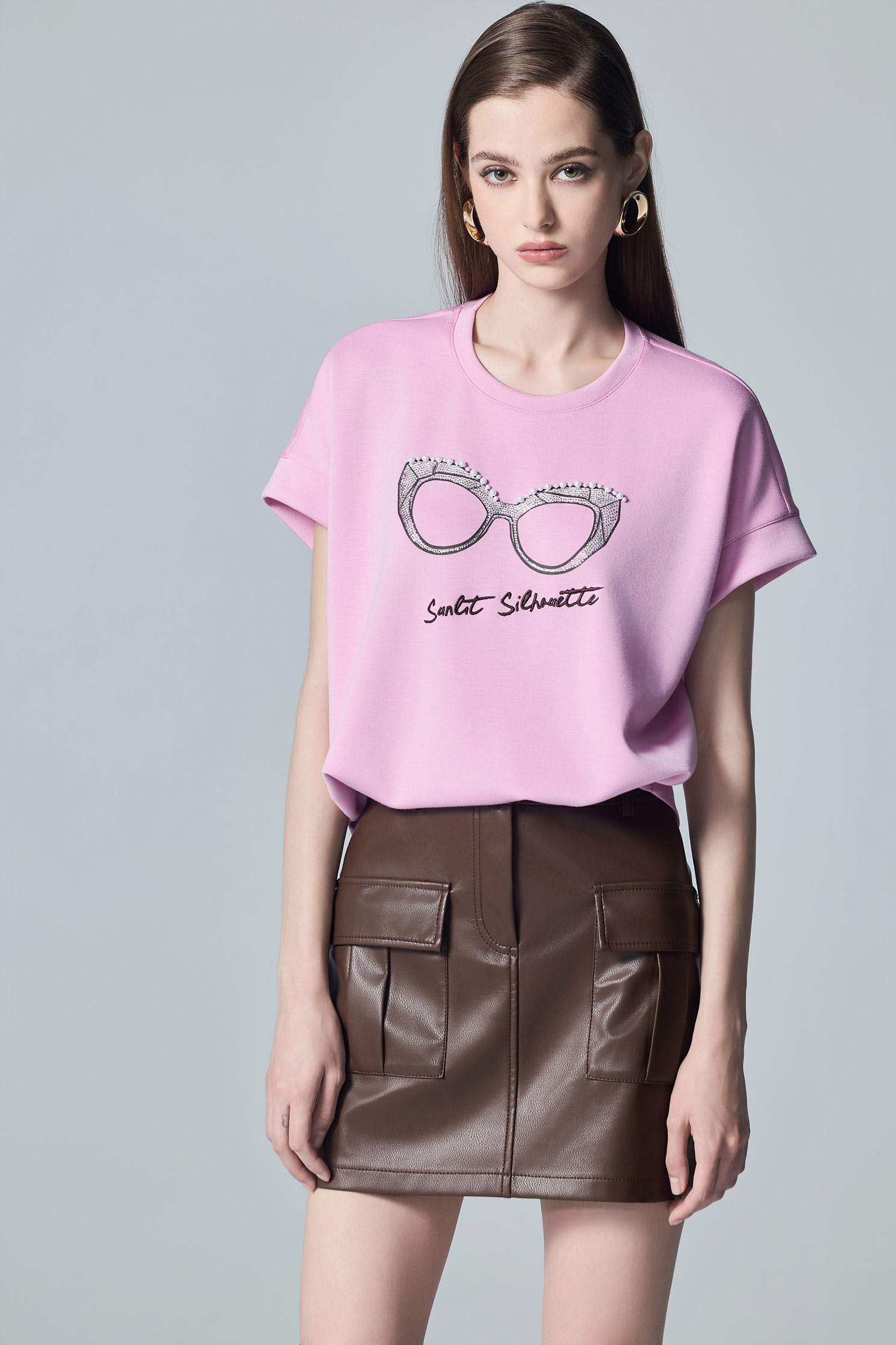 Sequin Spectacle Graphic Pink TeeSequin Spectacle Graphic Pink Tee,Tops,pearl,Season (AW) Look,Embroidered
