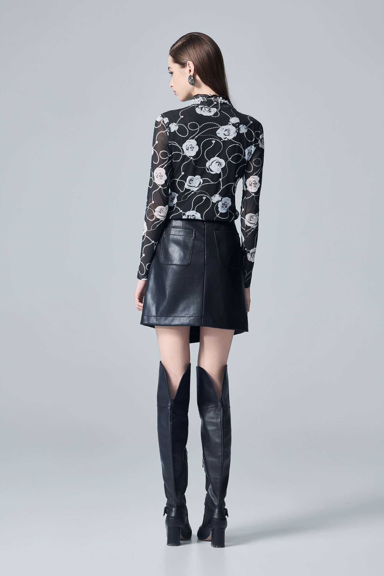 Rose Print Turtleneck Long Sleeve TopRose Print Turtleneck Long Sleeve Top,Tops,Under shirts,pearl,Season (AW) Look,Mesh tops
