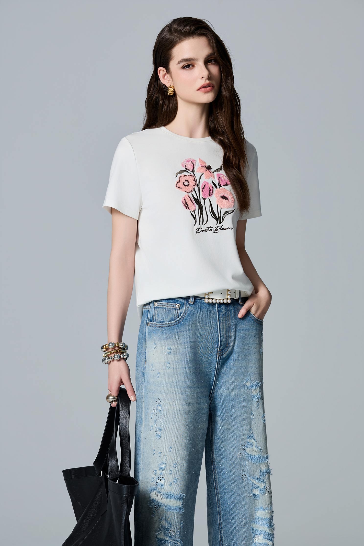 Floral Graphic Short Sleeve TeeFloral Graphic Short Sleeve Tee,Tops,White tops,Season (AW) Look,Knitted