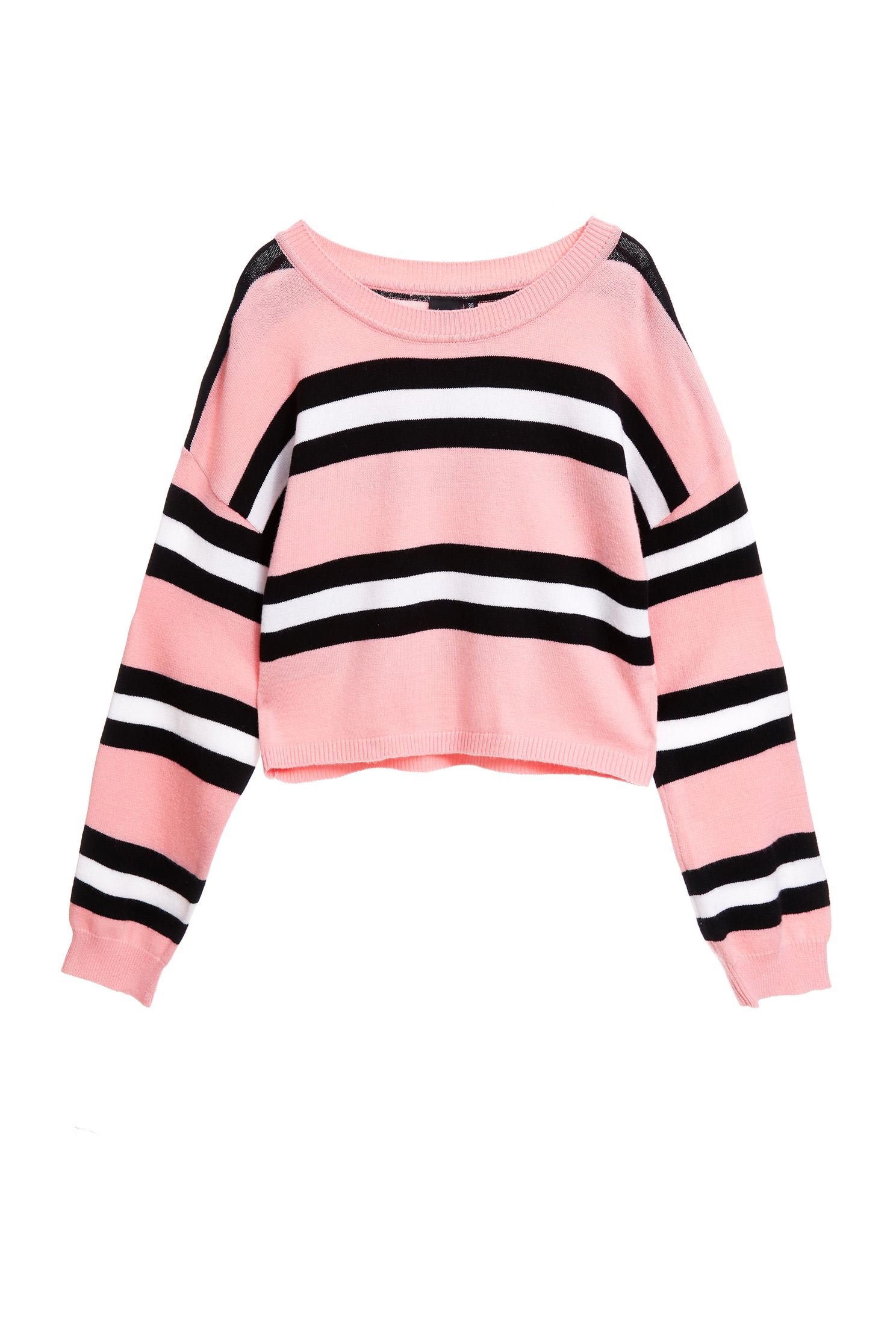 Contrast Stripe Knit TopRound-necked striped long-sleeved knit sweater,Tops,Rayon,Season (SS) Look,Stripe,Season (AW) Look,Pink,Knitted,Knitted tops,Knitted tops,Long sleeve tops