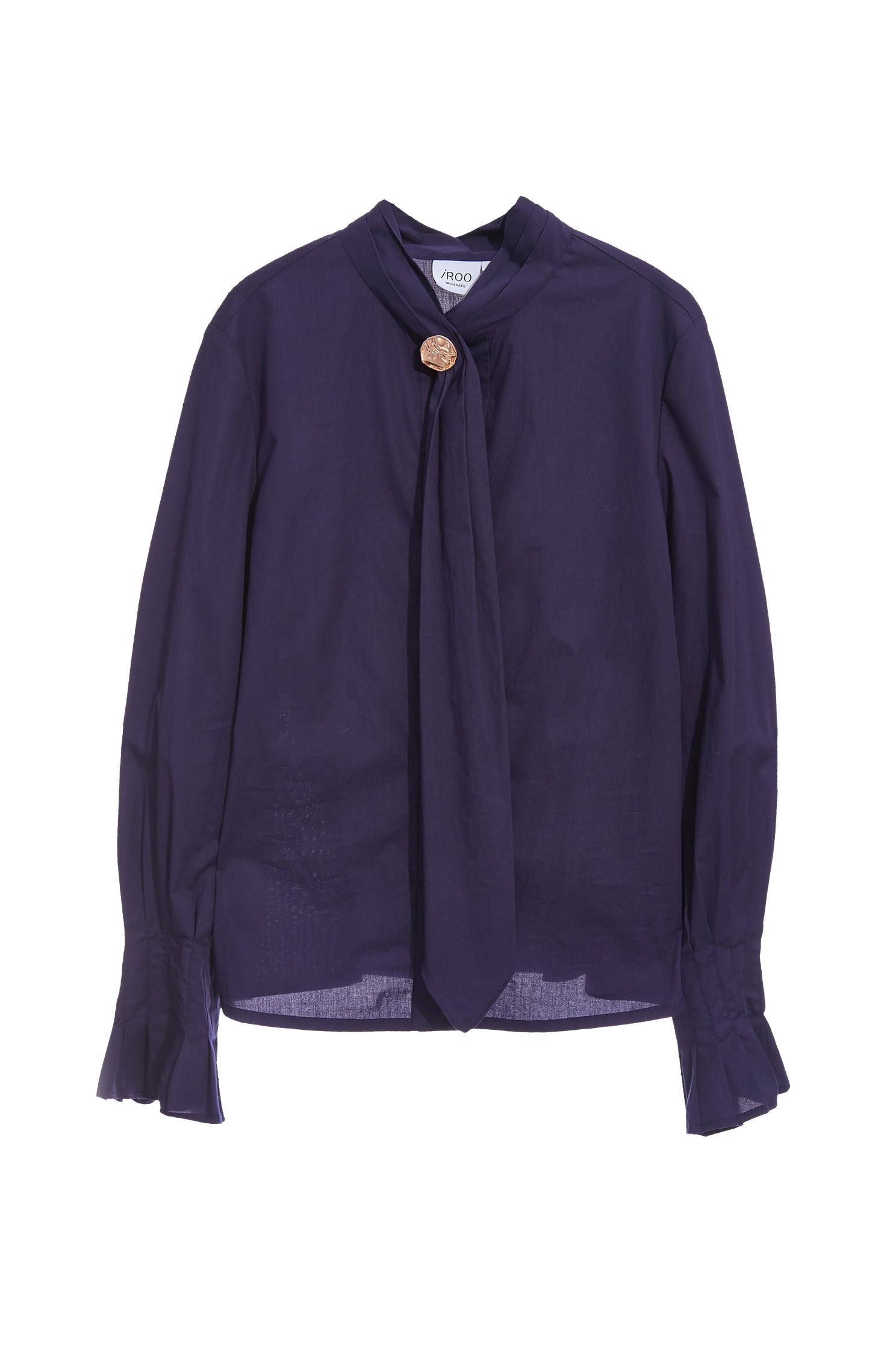 Scarf Collar Navy BlouseShirt with ruffled cuffs,Tops,Round neck tops,Queen,Season (AW) Look,Blouses