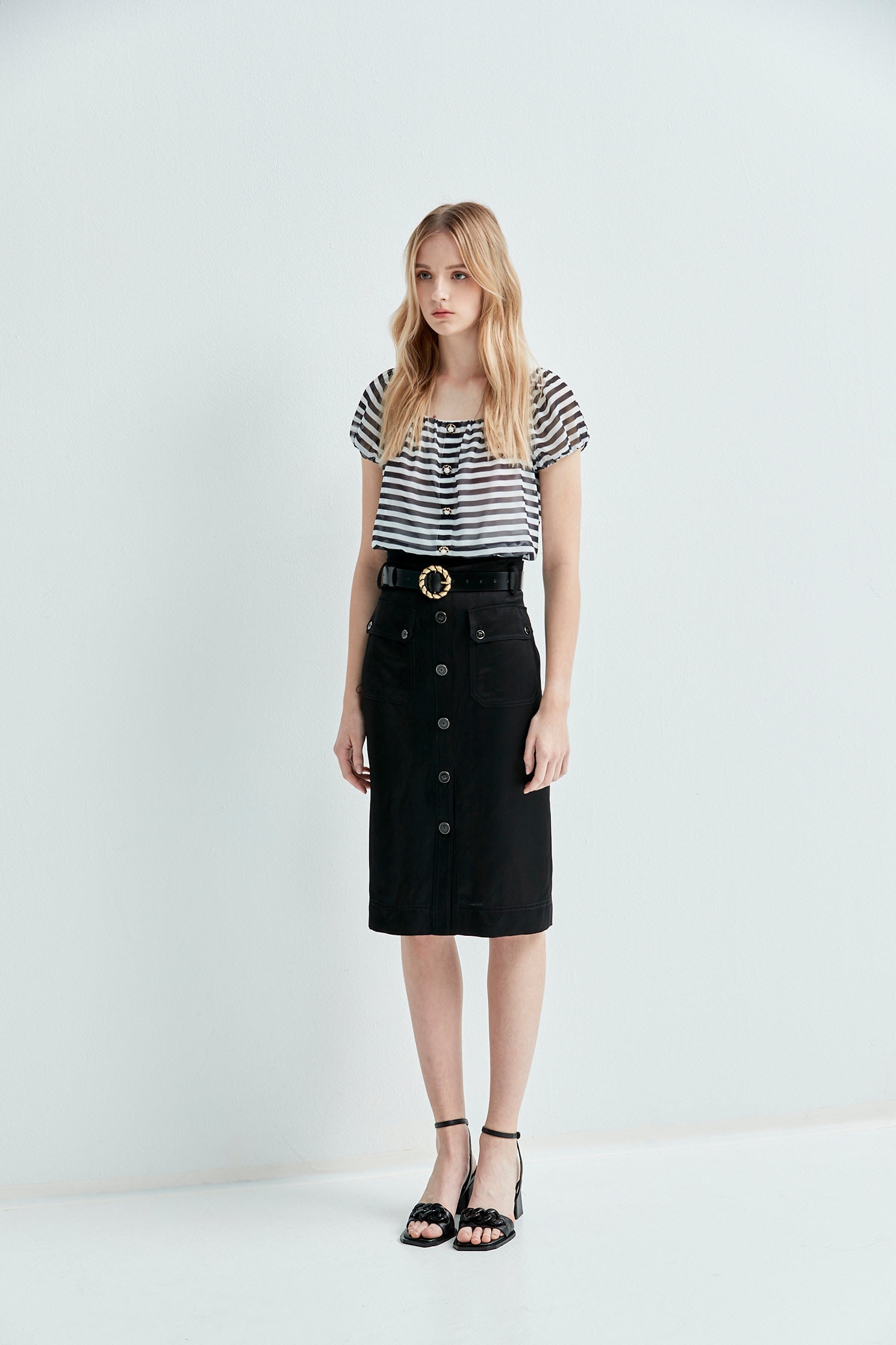 Short Sleeve Black Stripe TopChiffon cropped top with stripd design,Tops,Season (SS) Look,Chiffon