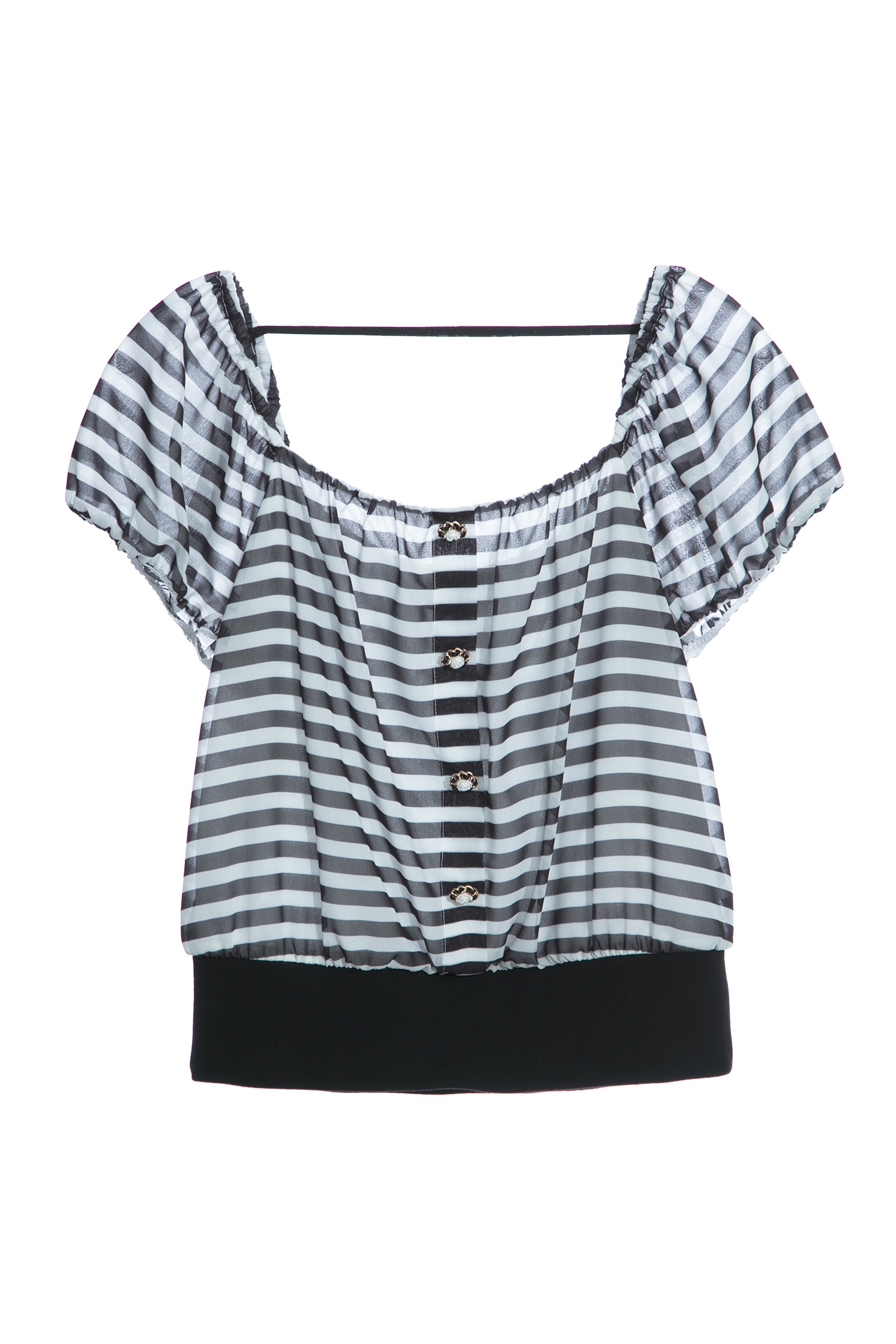 Short Sleeve Black Stripe TopChiffon cropped top with stripd design,Tops,Season (SS) Look,Chiffon