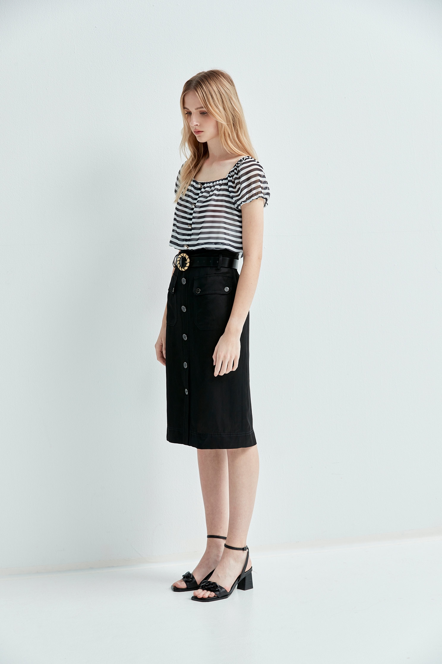 Short Sleeve Black Stripe TopChiffon cropped top with stripd design,Tops,Season (SS) Look,Chiffon
