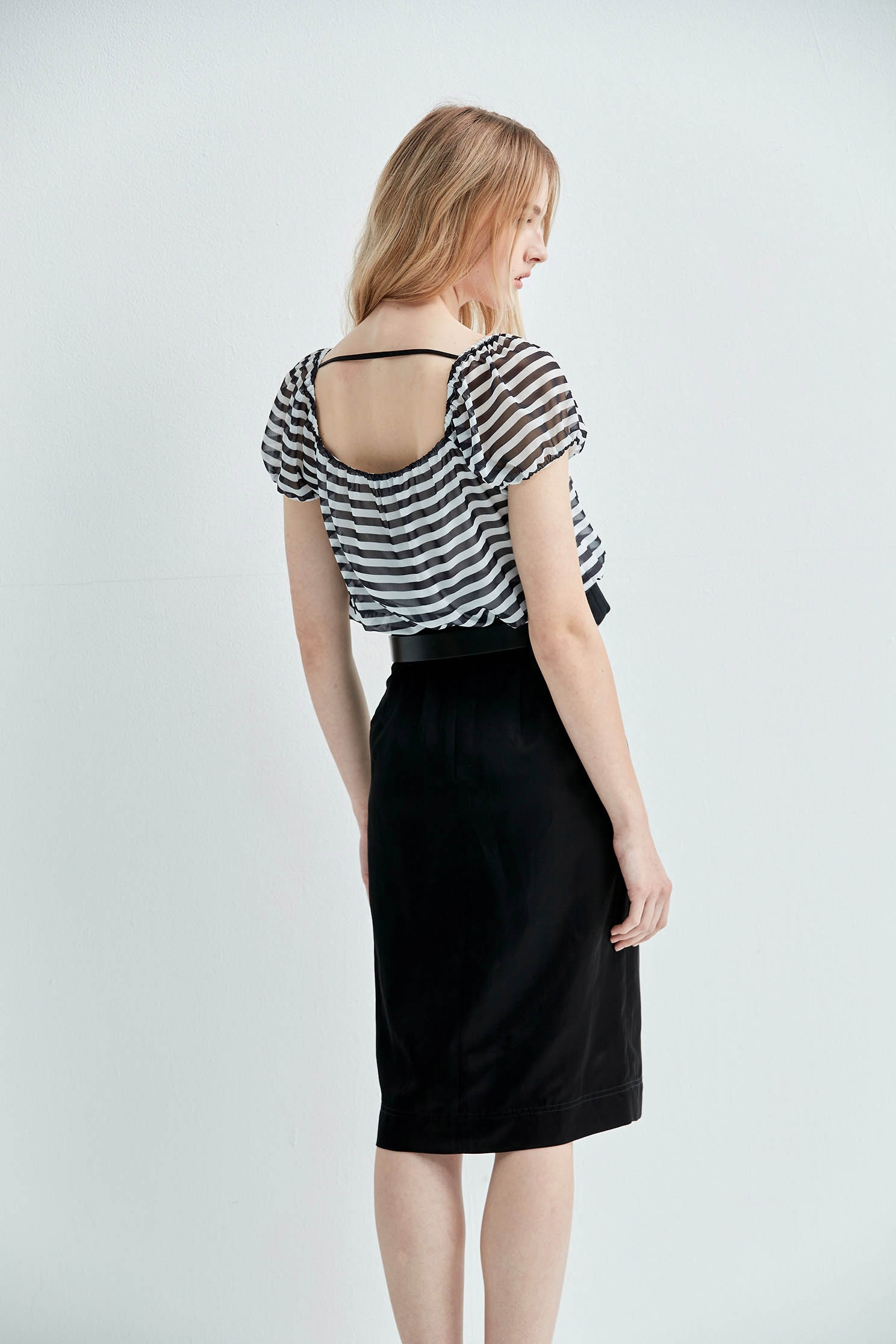 Short Sleeve Black Stripe TopChiffon cropped top with stripd design,Tops,Season (SS) Look,Chiffon