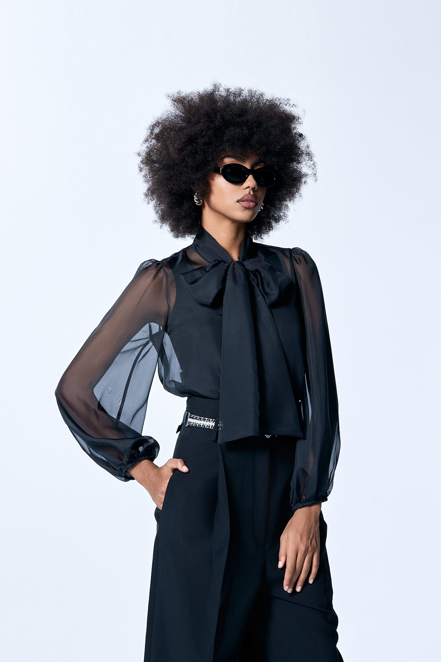 Bow Collar Black Organza TopBow Collar Black Organza Top,Tops,Season (SS) Look