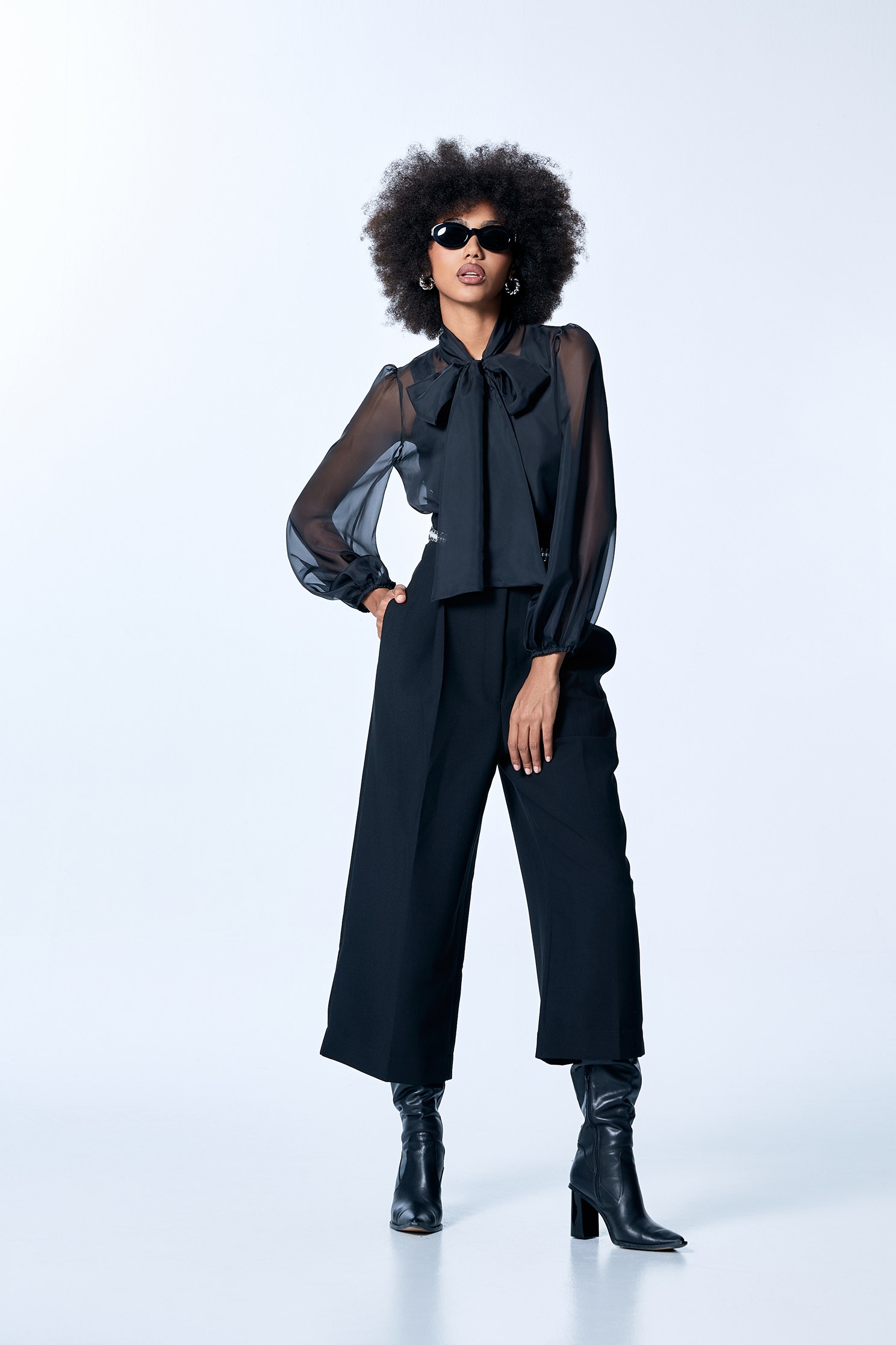 Bow Collar Black Organza TopBow Collar Black Organza Top,Tops,Season (SS) Look