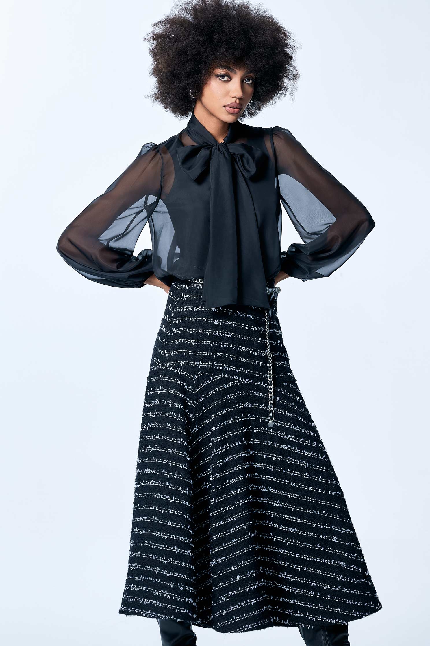 Bow Collar Black Organza TopBow Collar Black Organza Top,Tops,Season (SS) Look