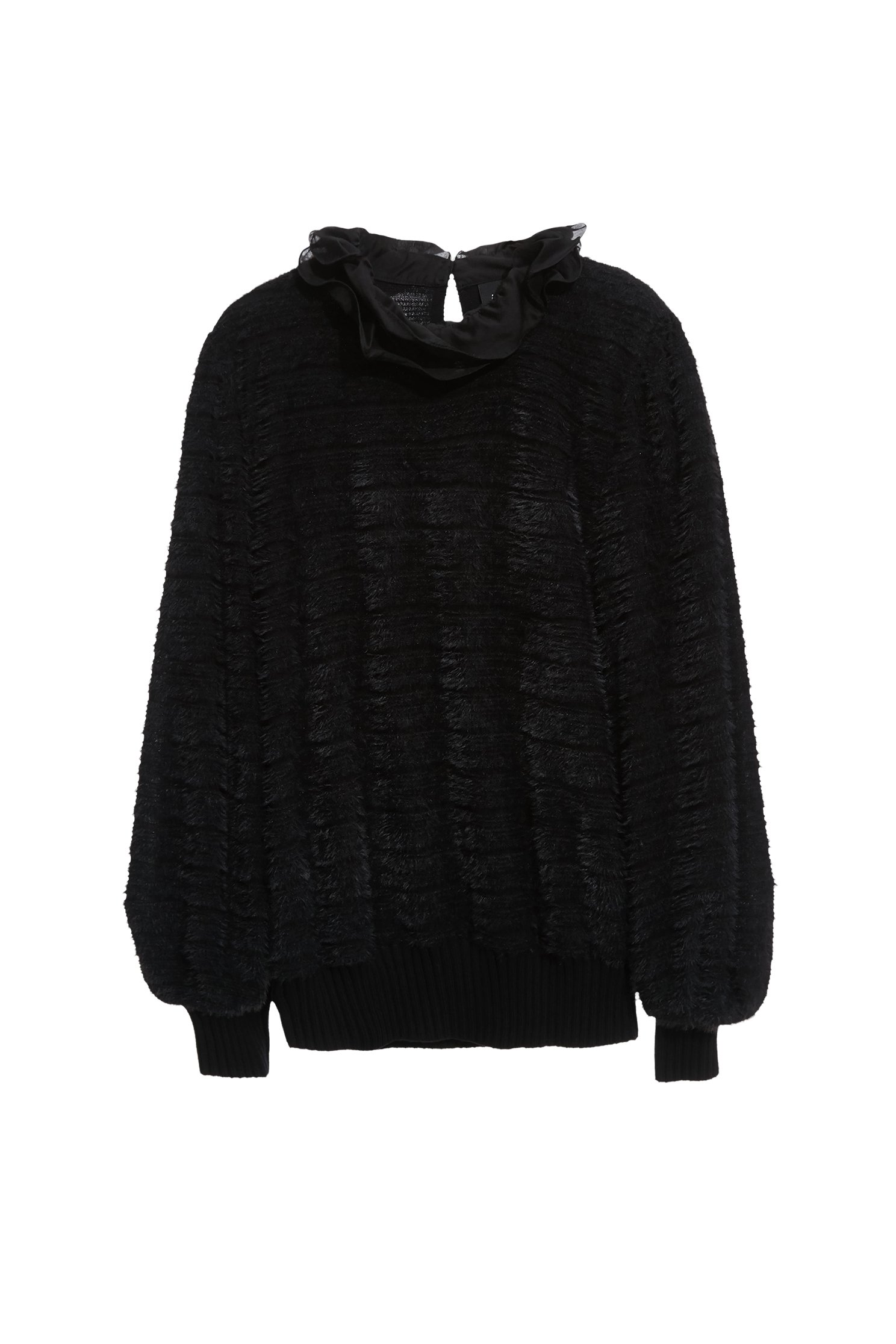 Ruffle Collar Long Sleeve Fringe Detail TopRuffle Collar Long Sleeve Fringe Detail Top,Tops,Season (AW) Look,Knitted,black tops