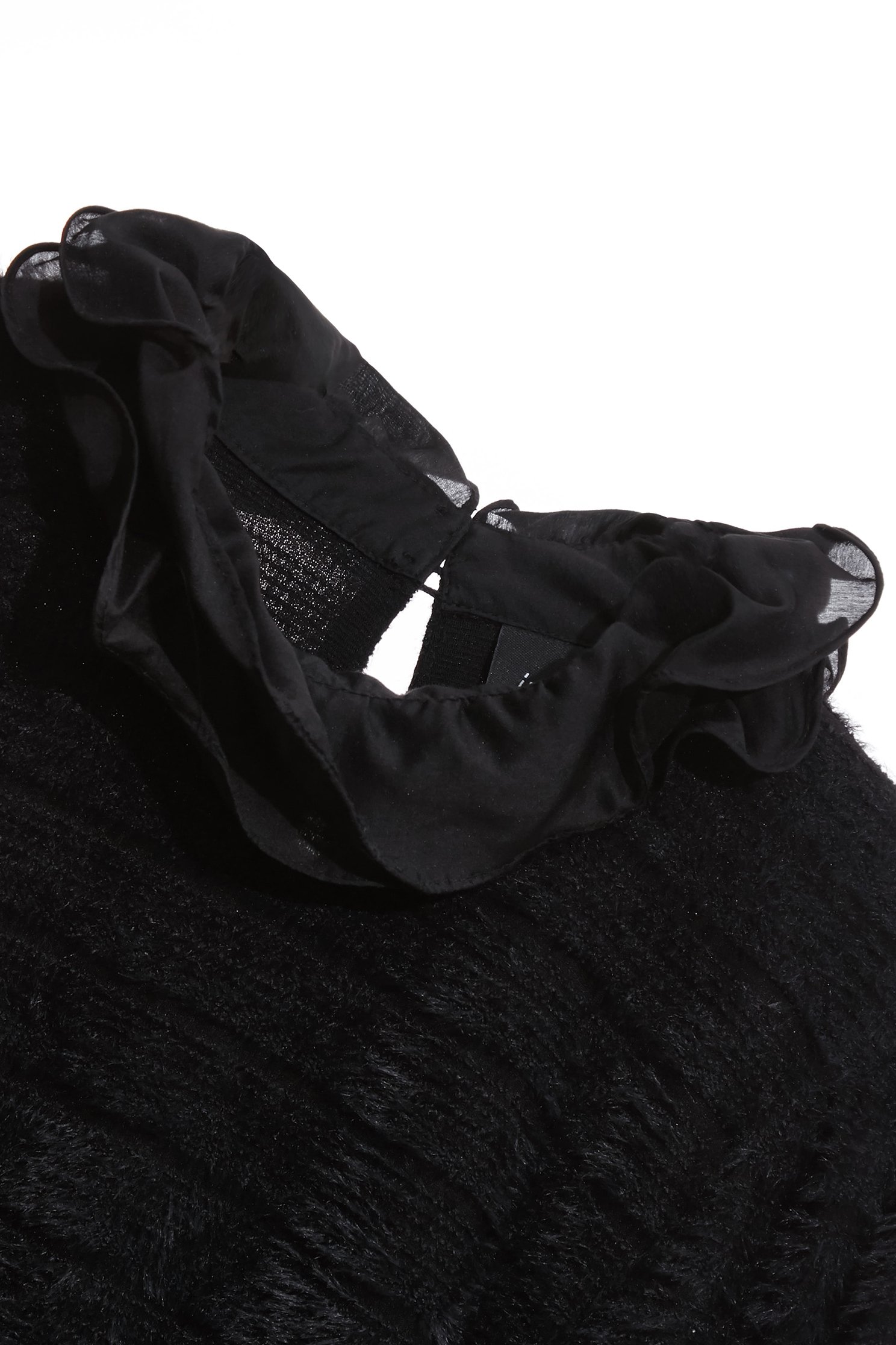 Ruffle Collar Long Sleeve Fringe Detail TopRuffle Collar Long Sleeve Fringe Detail Top,Tops,Season (AW) Look,Knitted,black tops