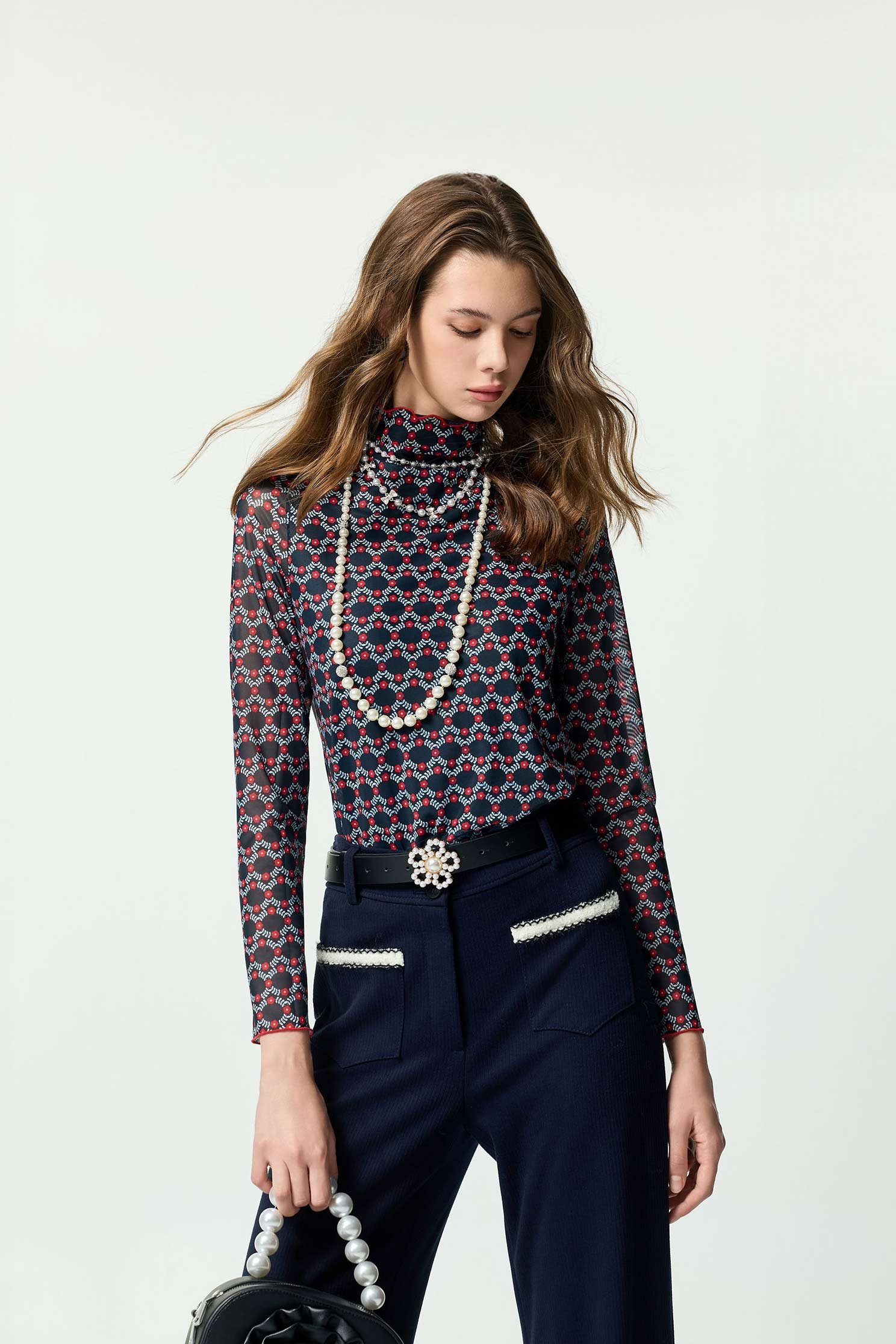 Geometric Motif Print Long Sleeve TopGeometric Motif Print Long Sleeve Top,Tops,Embroidered,Season (AW) Look