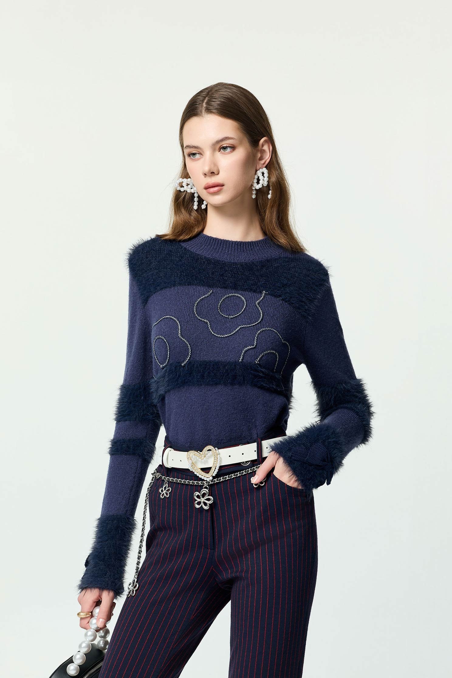 Braided Floral Detail Navy Knit TopBraided Floral Detail Navy Knit Top,Office Looks,Tops,Season (AW) Look,Valentine,blossoms,bows,Knitted,Knitted tops,Knitted tops
