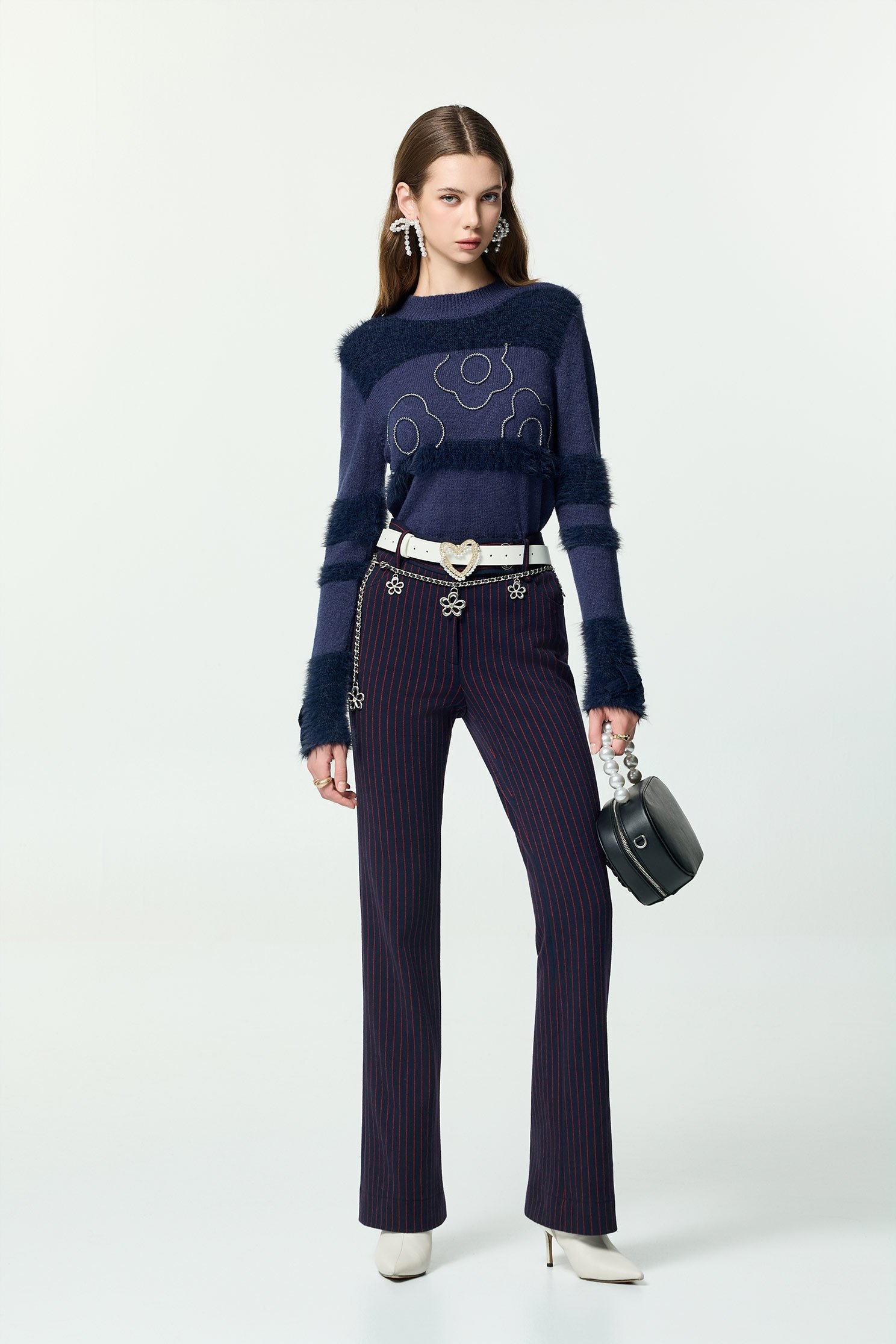 Braided Floral Detail Navy Knit TopBraided Floral Detail Navy Knit Top,Office Looks,Tops,Season (AW) Look,Valentine,blossoms,bows,Knitted,Knitted tops,Knitted tops