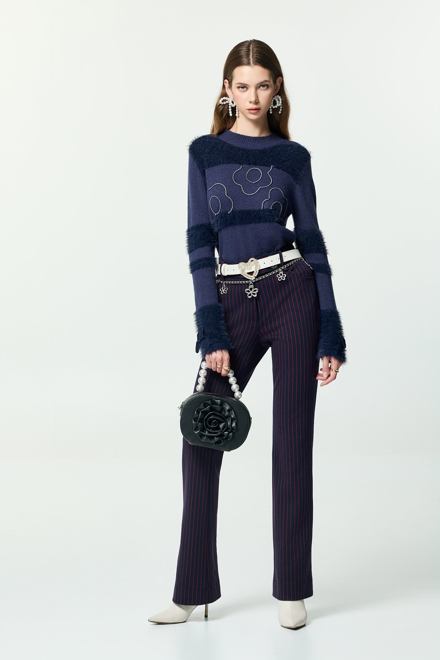 Braided Floral Detail Navy Knit TopBraided Floral Detail Navy Knit Top,Office Looks,Tops,Season (AW) Look,Valentine,blossoms,bows,Knitted,Knitted tops,Knitted tops