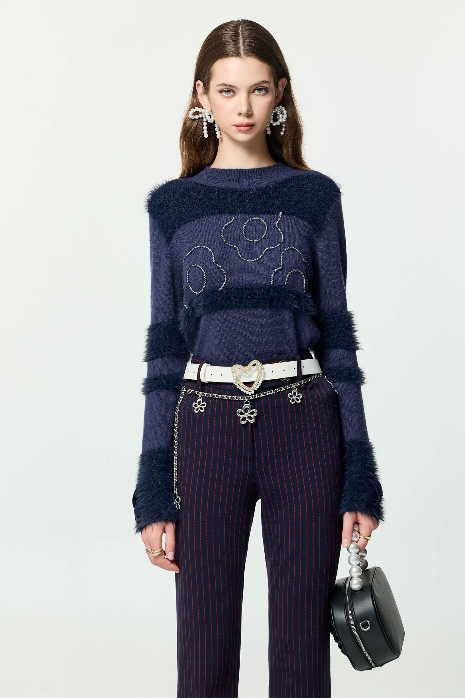 Braided Floral Detail Navy Knit TopBraided Floral Detail Navy Knit Top,Office Looks,Tops,Season (AW) Look,Valentine,blossoms,bows,Knitted,Knitted tops,Knitted tops