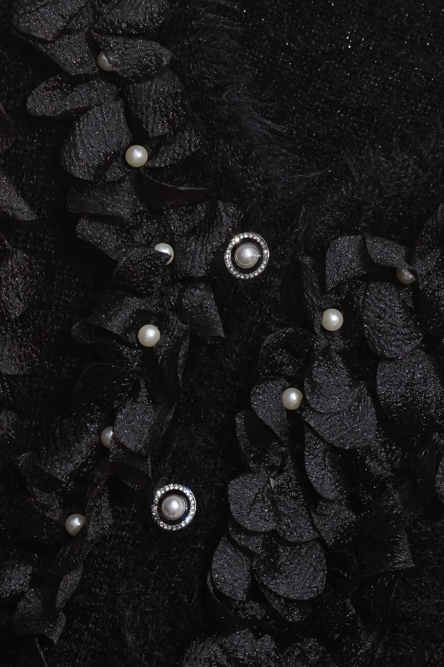 3-D Floral Detail Faux Fur Knit Top3-D Floral Detail Faux Fur Knit Top,Tops,pearl,Season (AW) Look,Knitted,Knitted tops,black tops