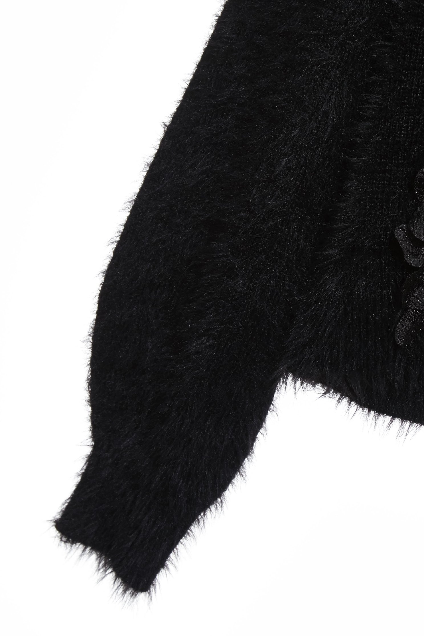 3-D Floral Detail Faux Fur Knit Top3-D Floral Detail Faux Fur Knit Top,Tops,pearl,Season (AW) Look,Knitted,Knitted tops,black tops