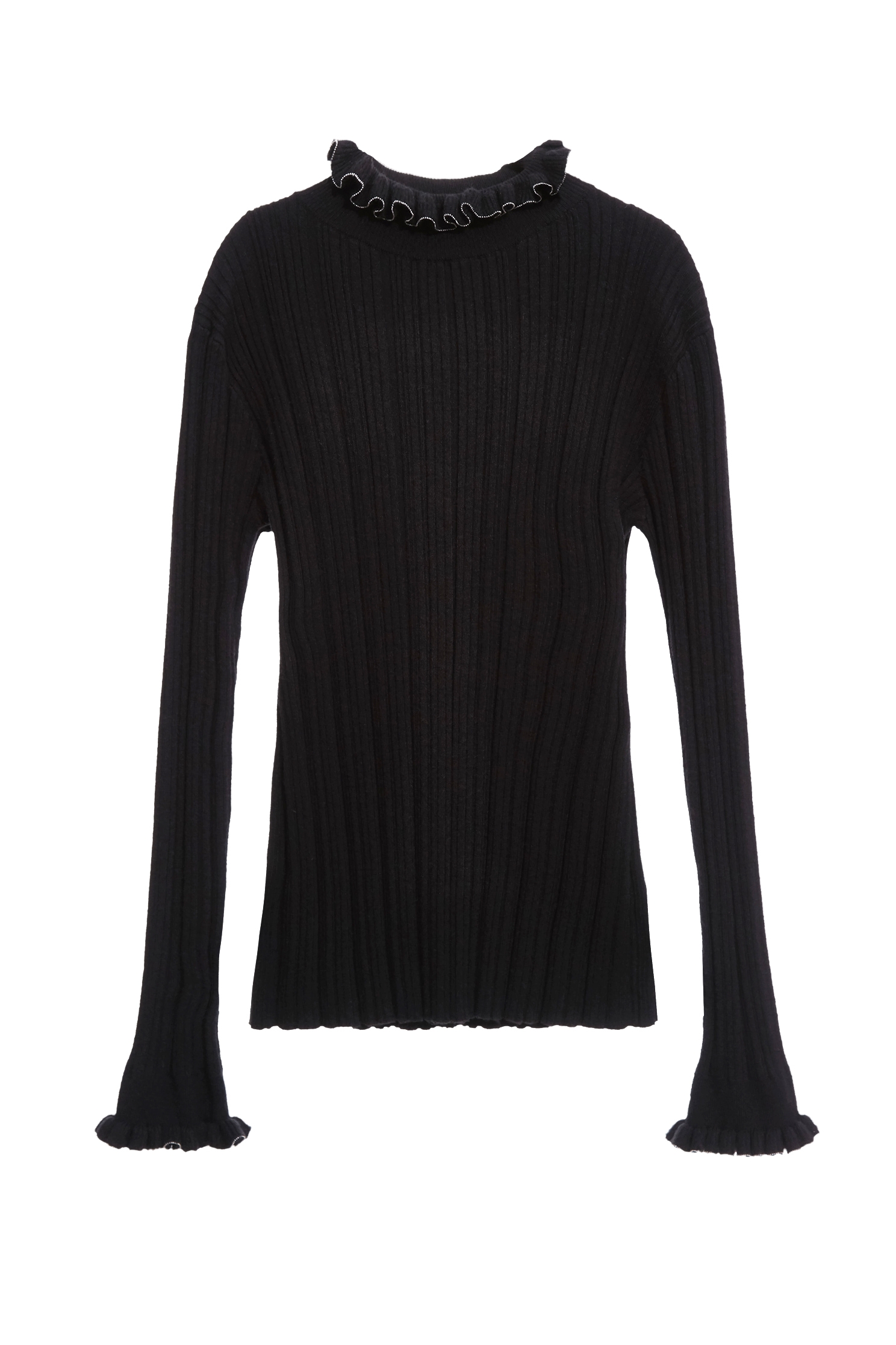Ruffle Collar Fitted Long Sleeve Knit TopRuffle Collar Fitted Long Sleeve Knit Top,Tops,Season (AW) Look,Knitted,Knitted tops,black tops