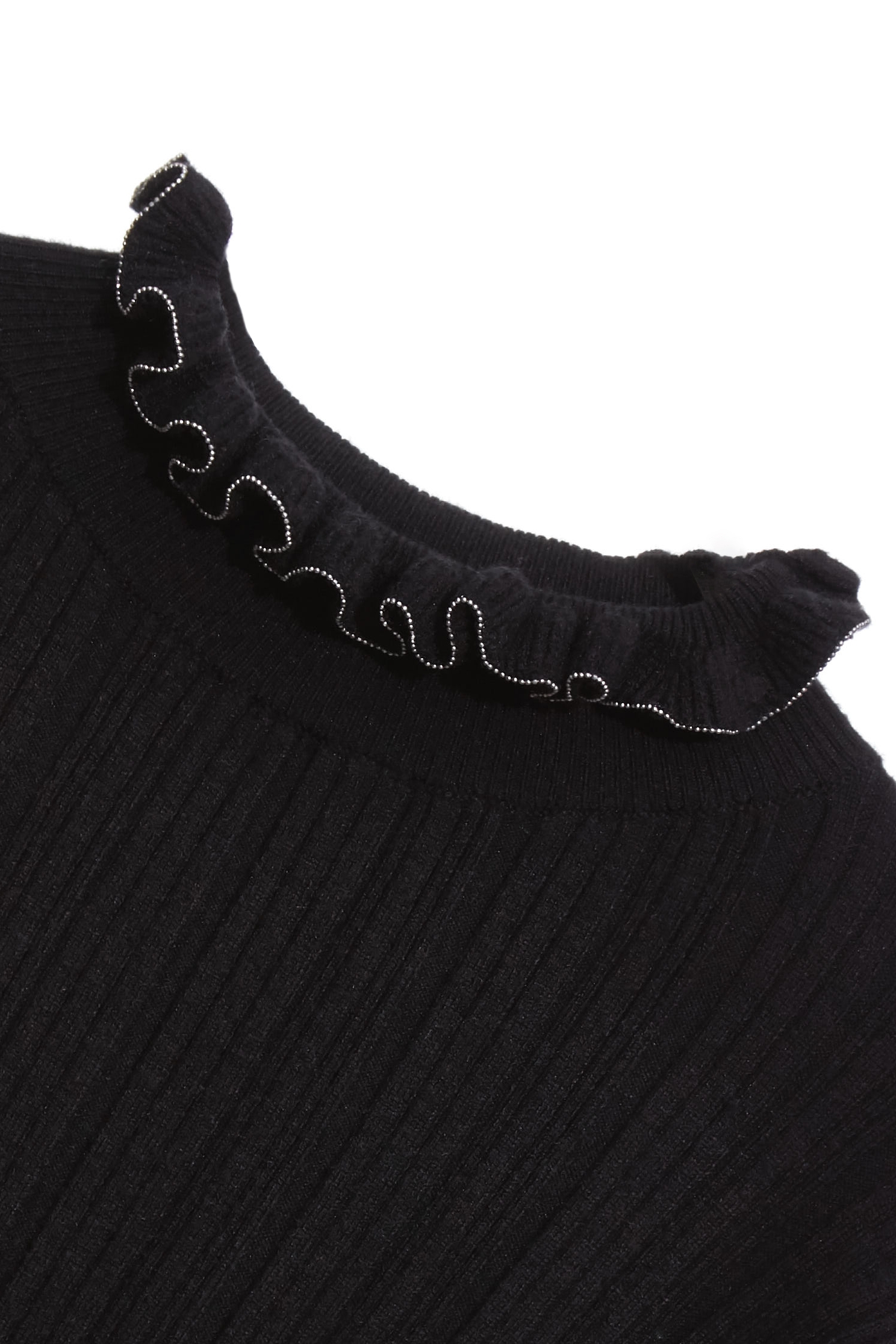 Ruffle Collar Fitted Long Sleeve Knit TopRuffle Collar Fitted Long Sleeve Knit Top,Tops,Season (AW) Look,Knitted,Knitted tops,black tops