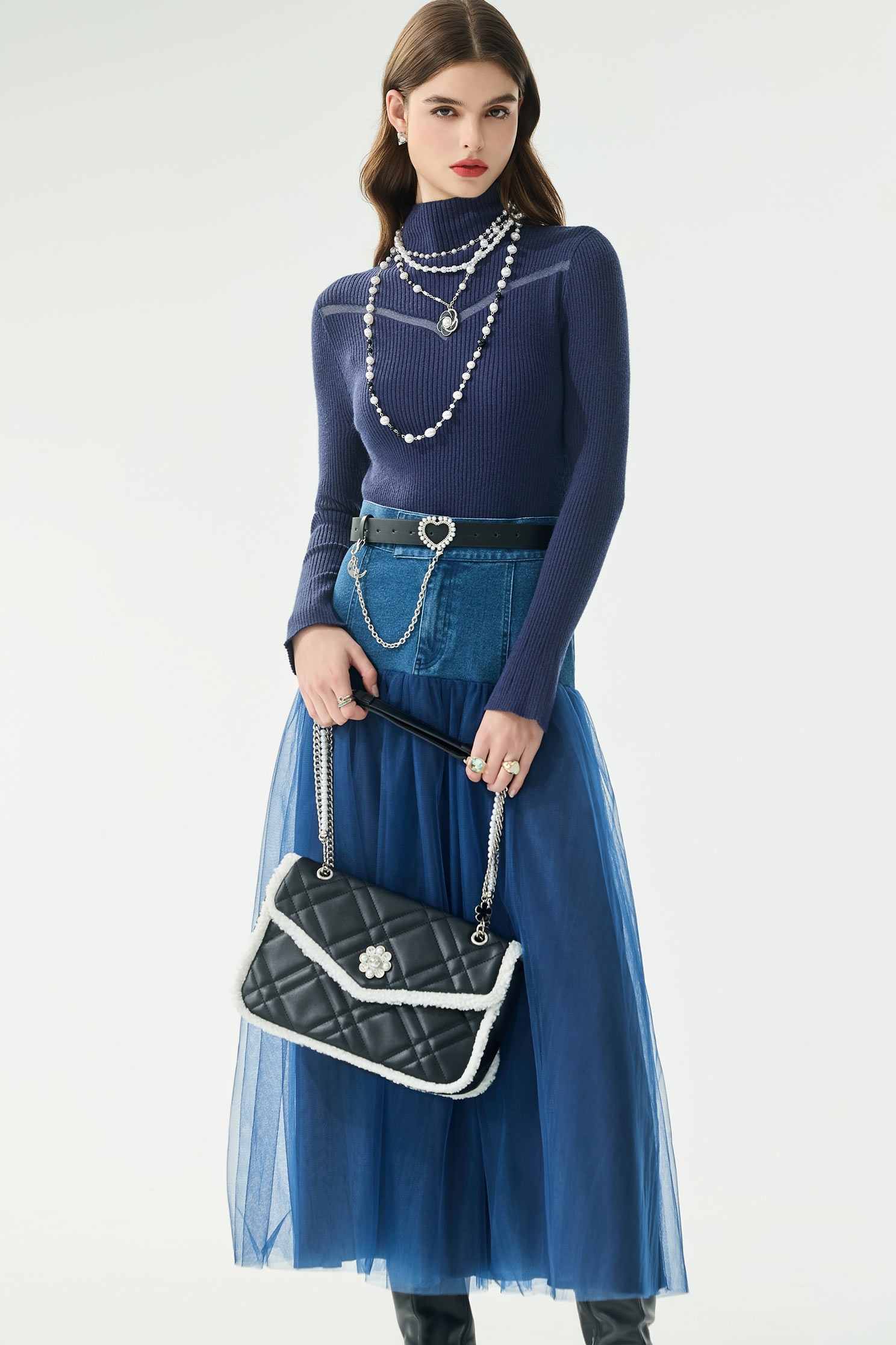 Turtleneck Navy Fitted Knit TopTurtleneck Navy Fitted Knit Top,Office Looks,Tops,Under shirts,Season (AW) Look,Valentine,Knitted,Knitted tops,Knitted tops