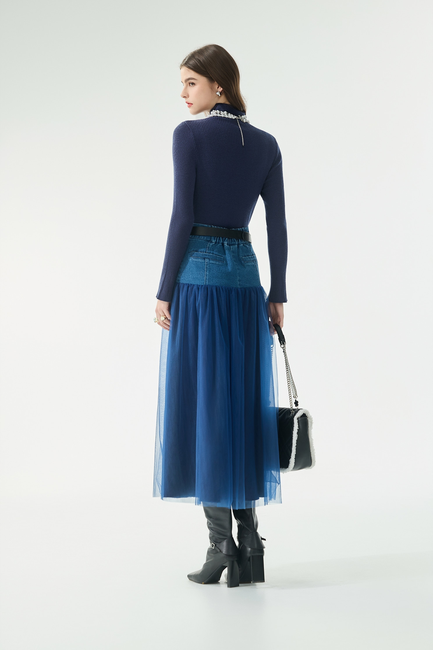 Turtleneck Navy Fitted Knit TopTurtleneck Navy Fitted Knit Top,Office Looks,Tops,Under shirts,Season (AW) Look,Valentine,Knitted,Knitted tops,Knitted tops