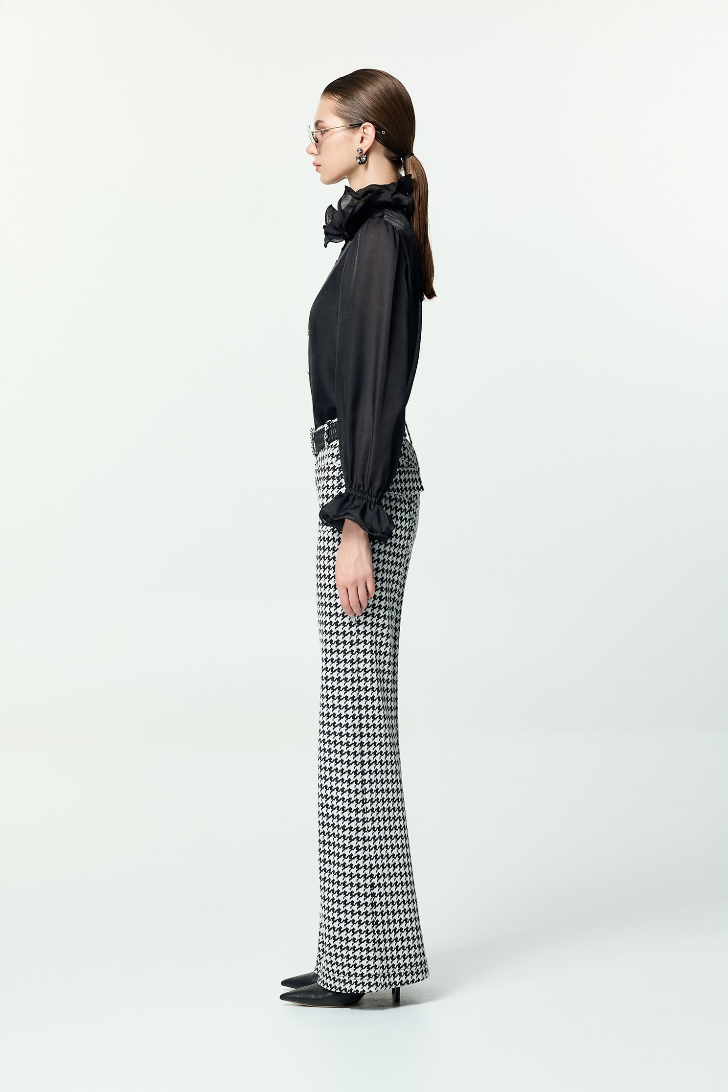 Front Button Ruffle Collar BlouseFront Button Ruffle Collar Blouse,Tops,Under shirts,Season (AW) Look,black tops