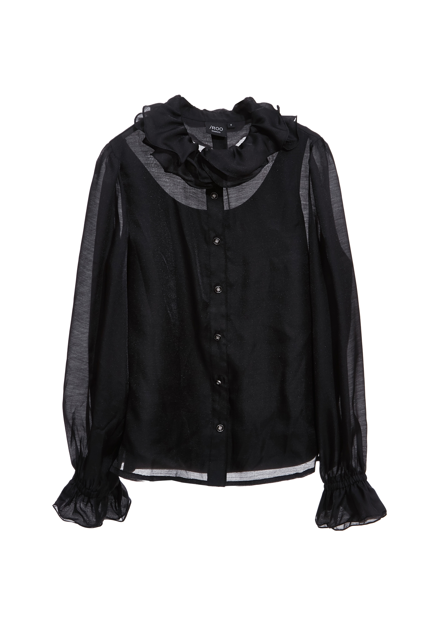 Front Button Ruffle Collar BlouseFront Button Ruffle Collar Blouse,Tops,Under shirts,Season (AW) Look,black tops