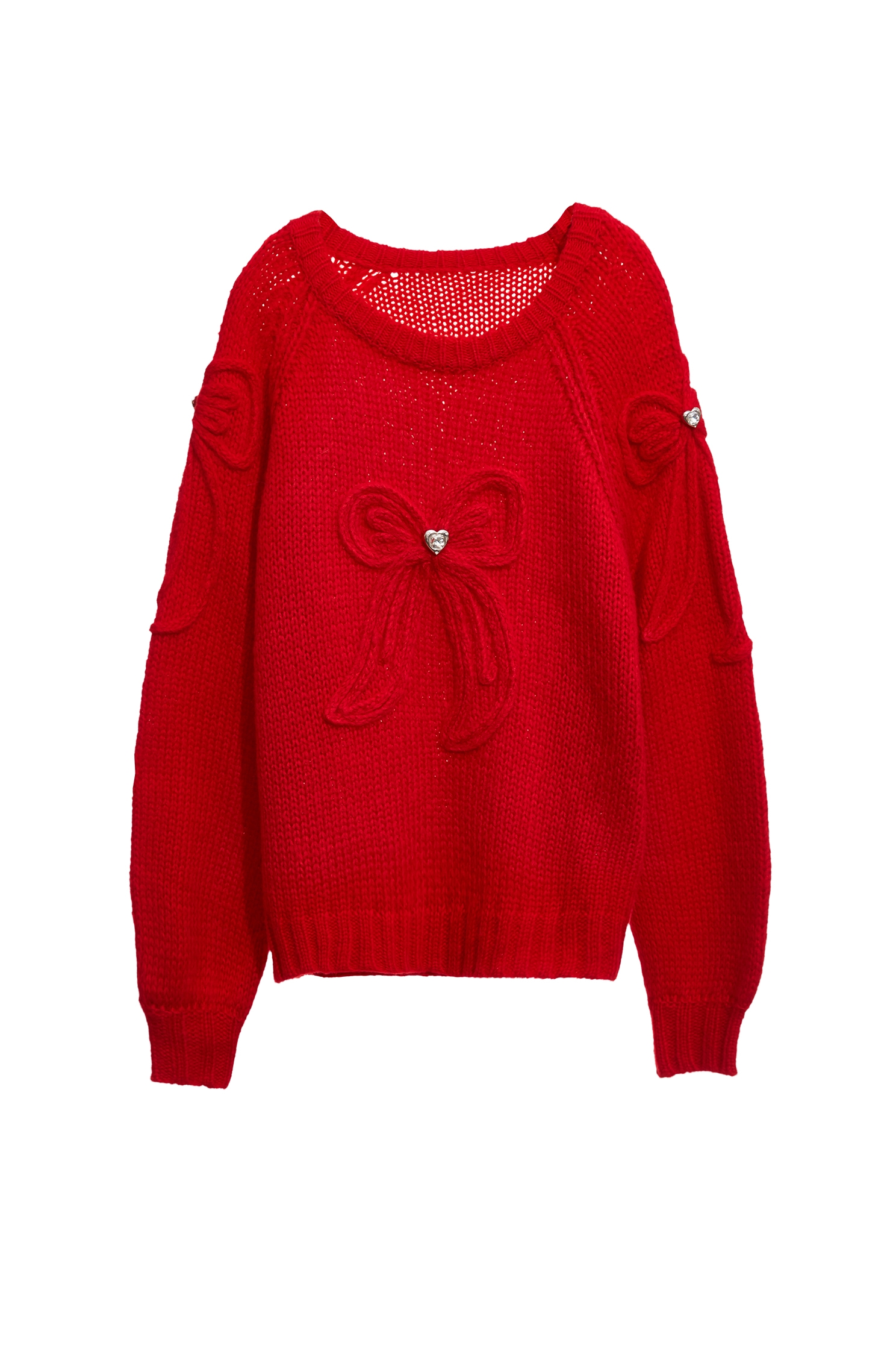 Bow Motif Raglan Sleeve Knit TopBow Motif Raglan Sleeve Knit Top,Tops,Season (AW) Look,Valentine,bows,Knitted,Knitted tops,Knitted tops