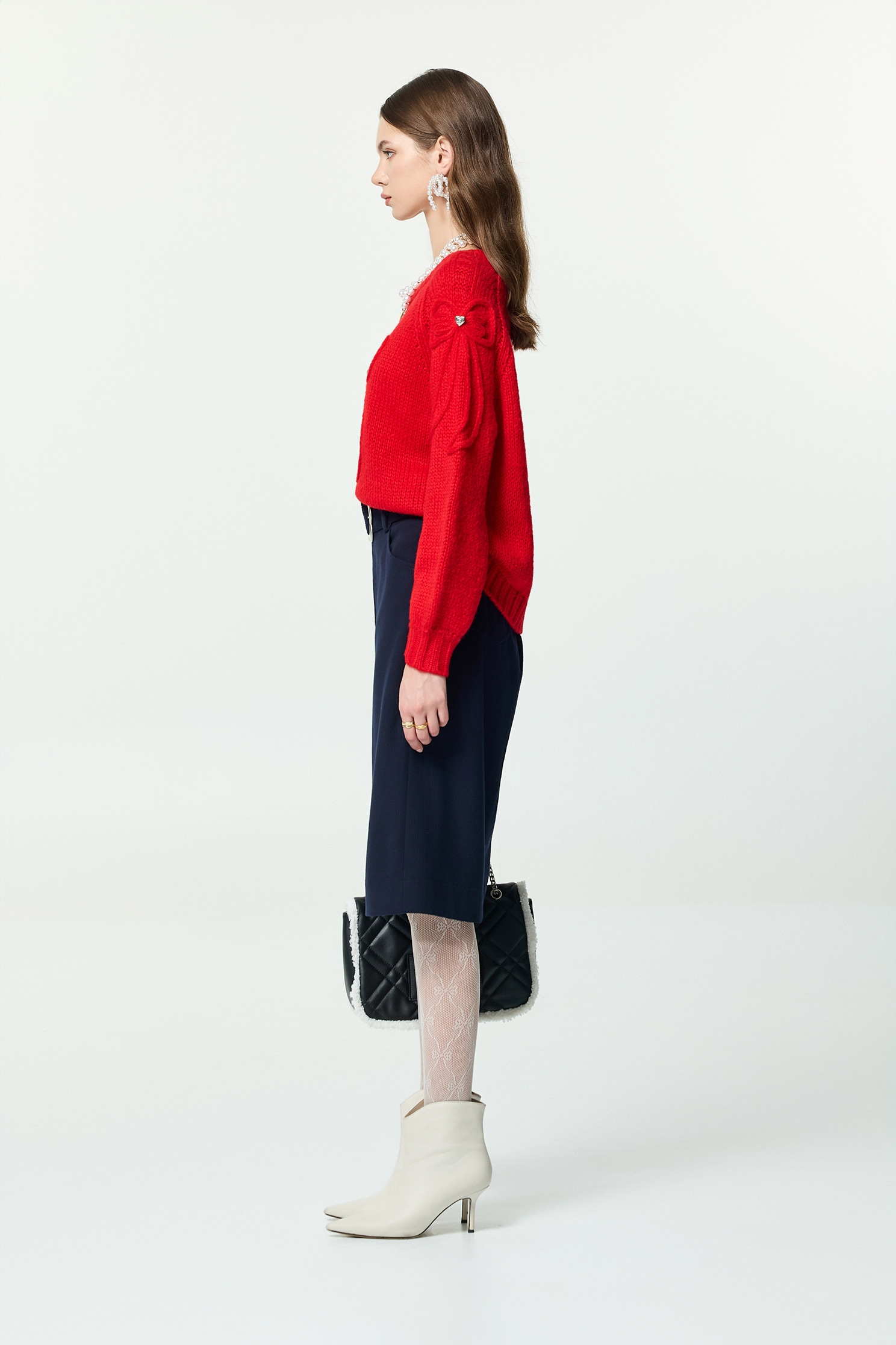 Bow Motif Raglan Sleeve Knit TopBow Motif Raglan Sleeve Knit Top,Tops,Season (AW) Look,Valentine,bows,Knitted,Knitted tops,Knitted tops